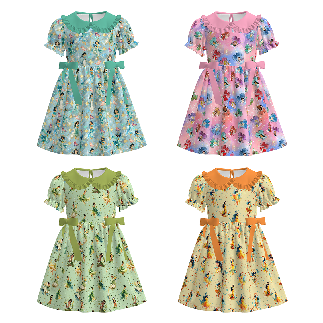 (Pre Order)Girls Spring&Summer Princess Print Doll Collar Dress