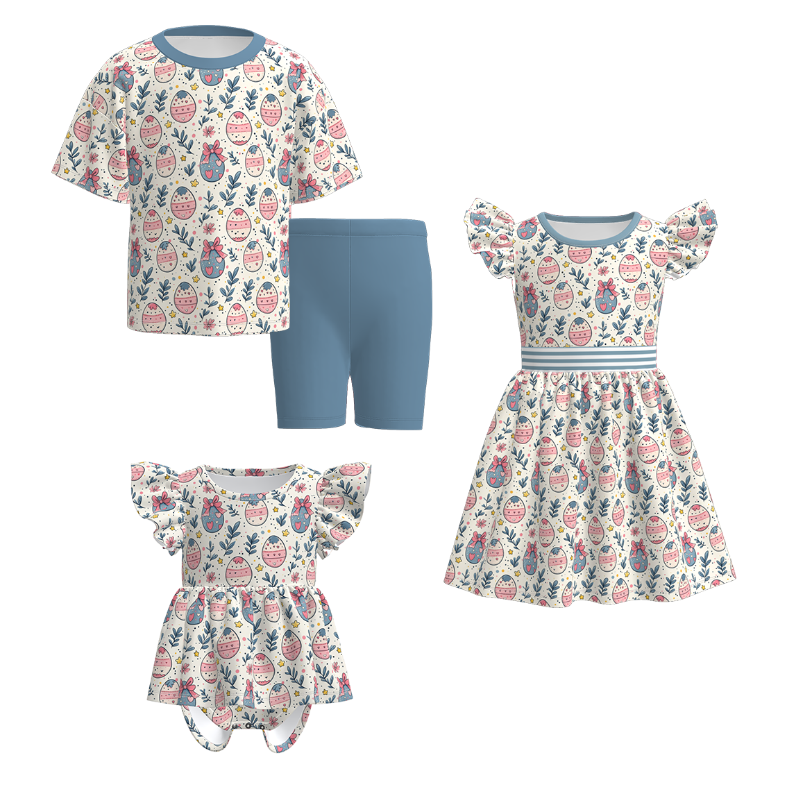 (Pre Order)Sisters Easter Egg Print Dress,Set&Romper