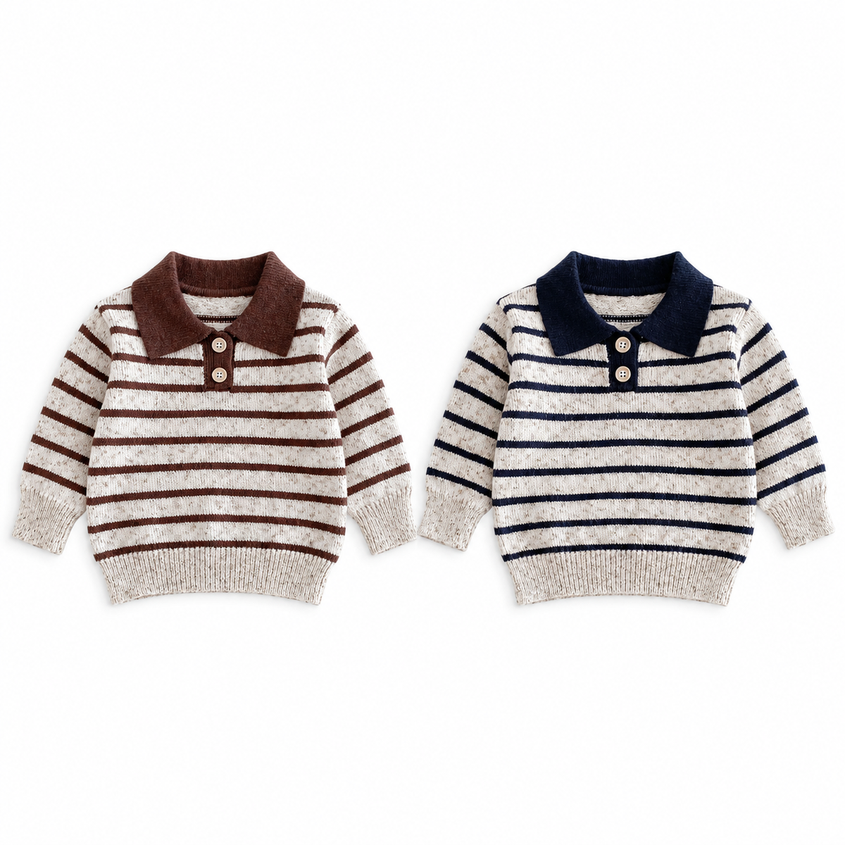 (Pre Order 2 Weeks)Unisex Fall Polo Collar Striped Knit Sweater