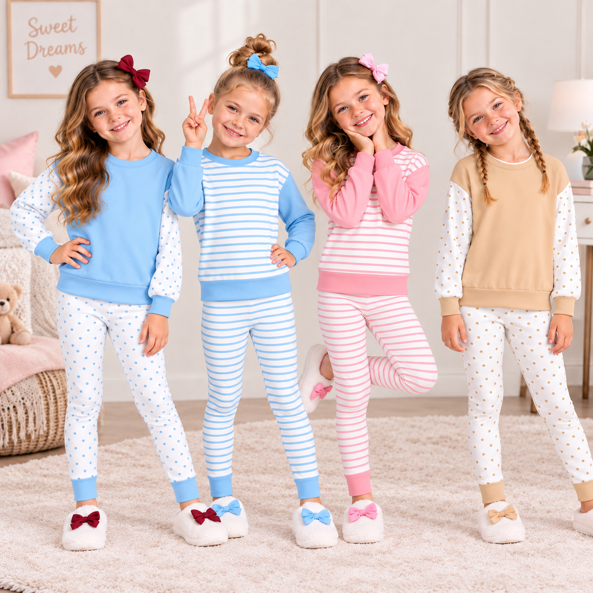 (Weekly Pre-Order)Girls Fall Stripe&Dot Sweatshirt Set(Ends 9.27)