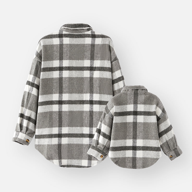 (In Stock L18-2-2 L18-1-2)Mommy and Me Fall Grey Plaid Shirt