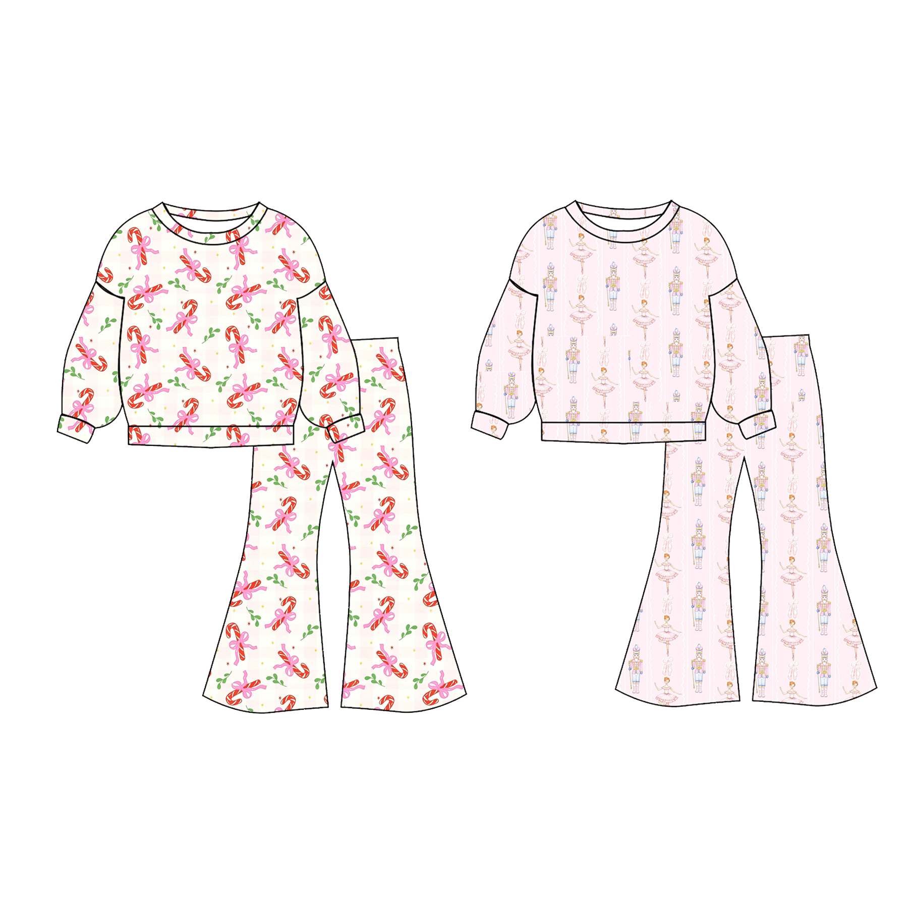 (Weekly Pre-Order)Girls Christmas Print Twill Sweatshirt Suit(Ends 8.9)