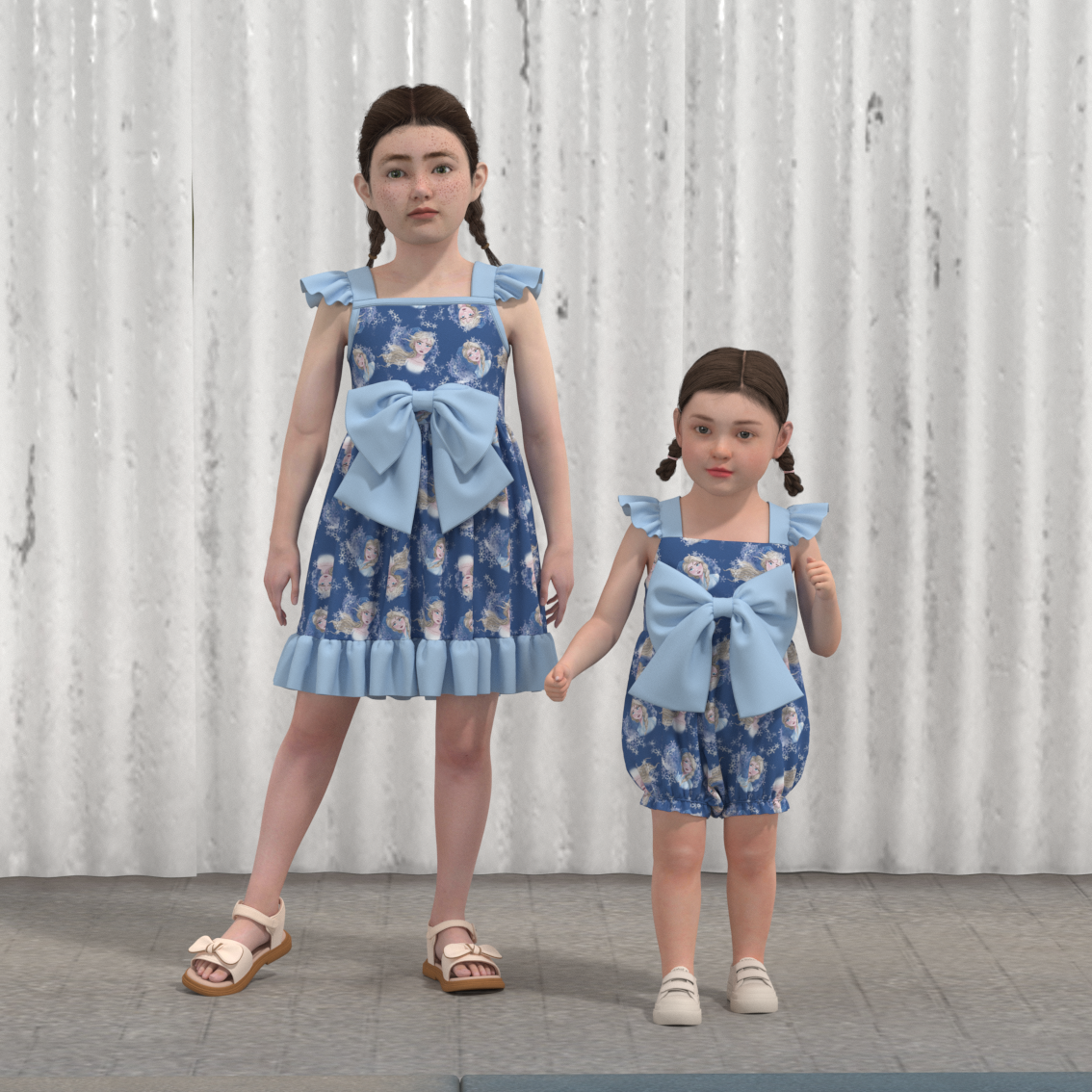 (Pre Order)Sisters Spring and Summer Cartoon Print Dress&Romper