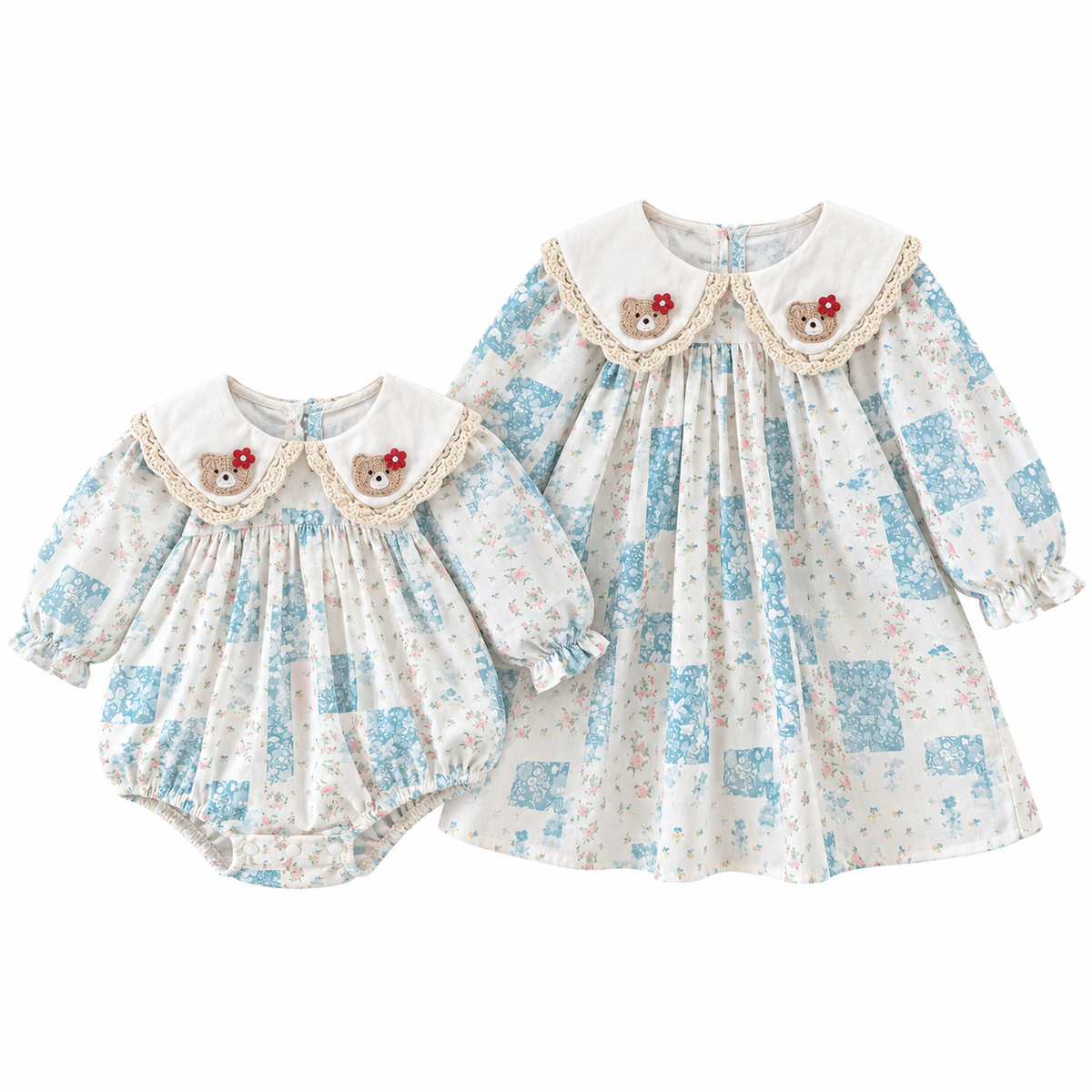 (Pre Order 2 Weeks)Sisters Fall Bear Collar Dress&Romper
