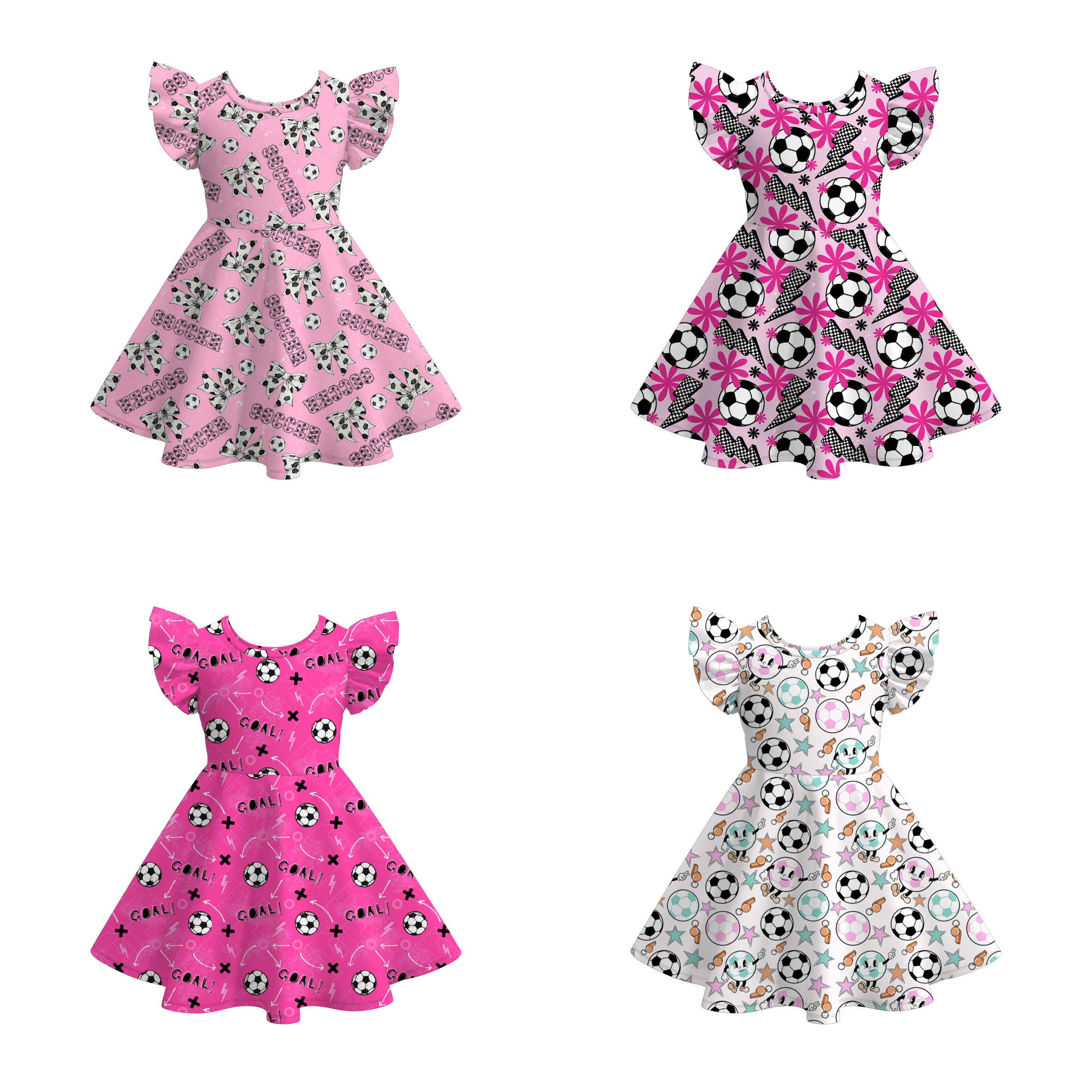 (Pre Order)Girls Spring and Summer Soccer Print Dress