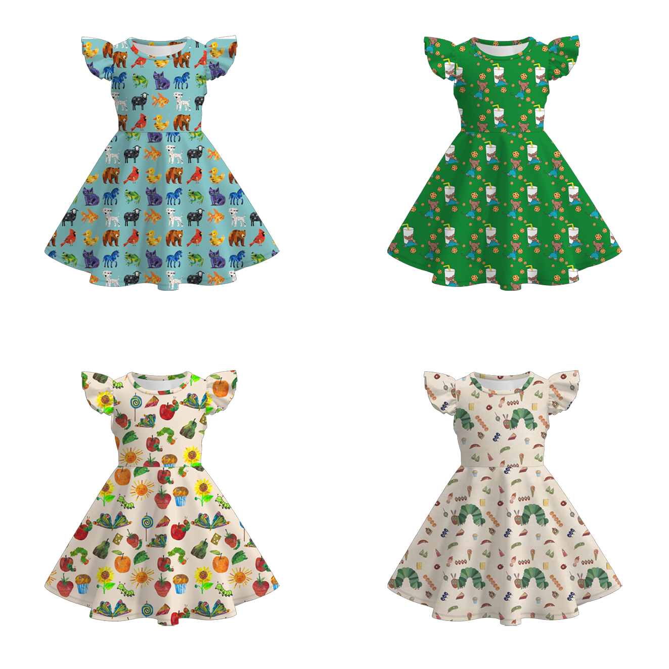 (Pre Order)Girls Spring and Summer Brown Bear Print Dress