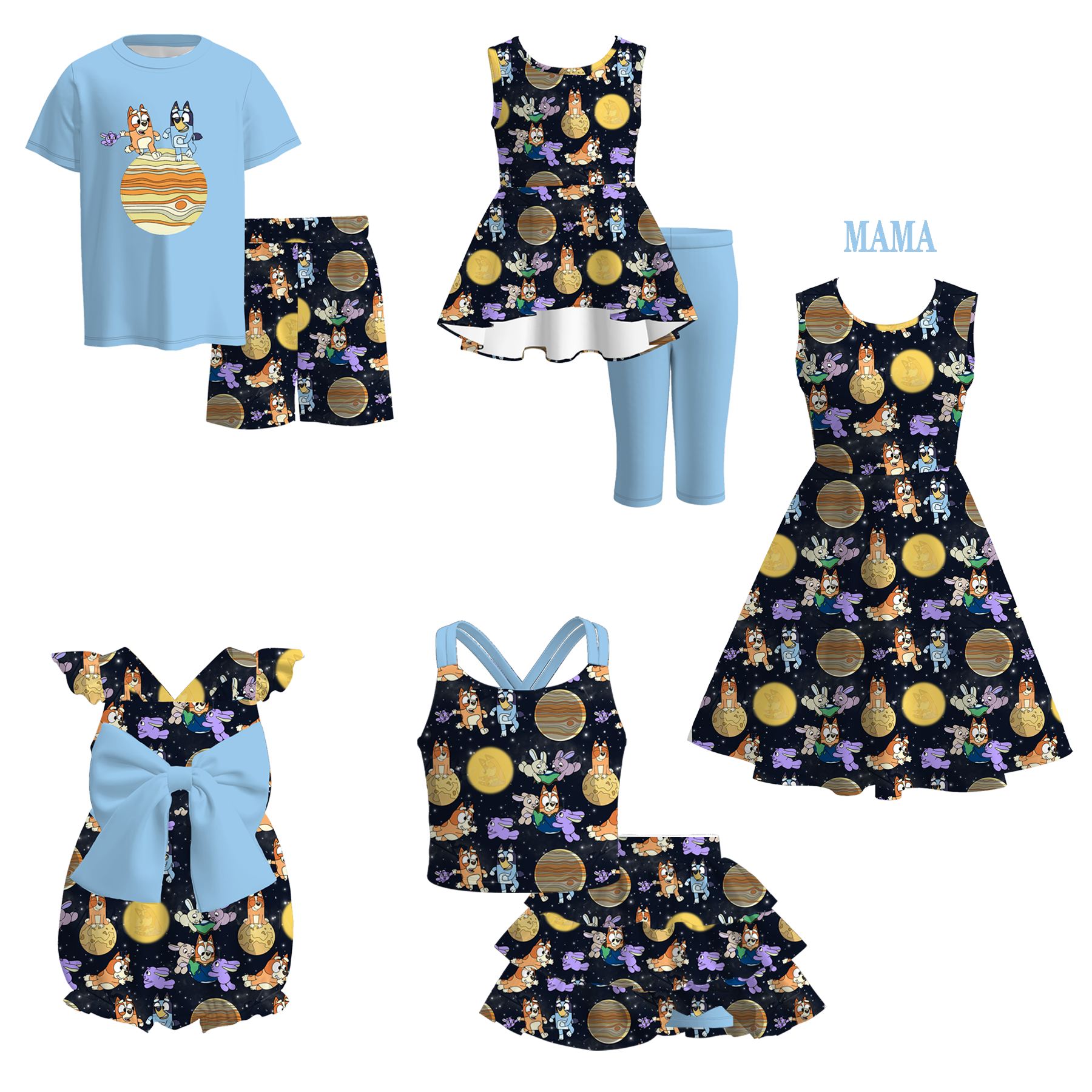 (Pre Order)Sibling Spring and Summer Cartoon Print Dress,Romper and Set