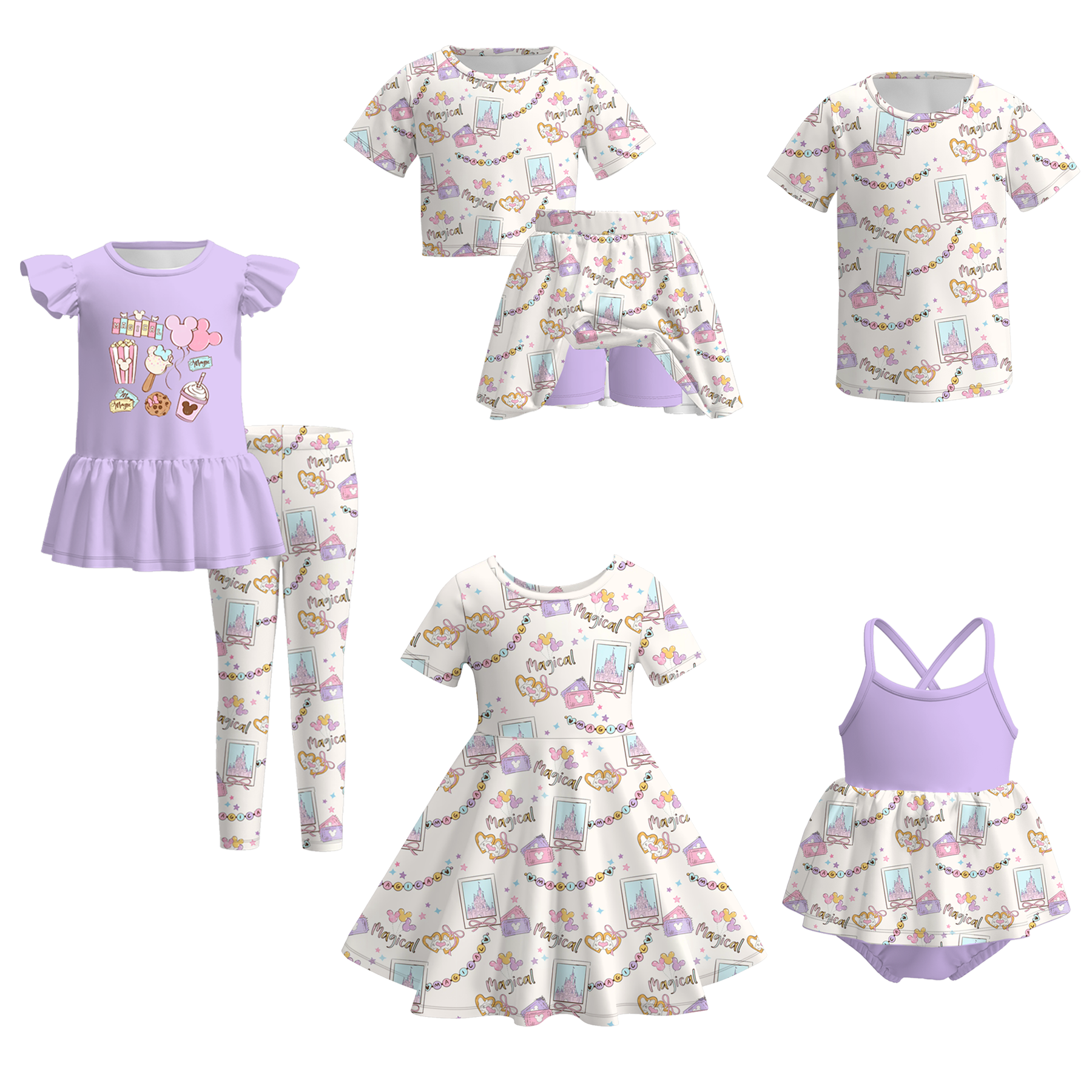 (Pre Order)Family Spring&Summer Cartoon Print Dress,Set,Top&Romper