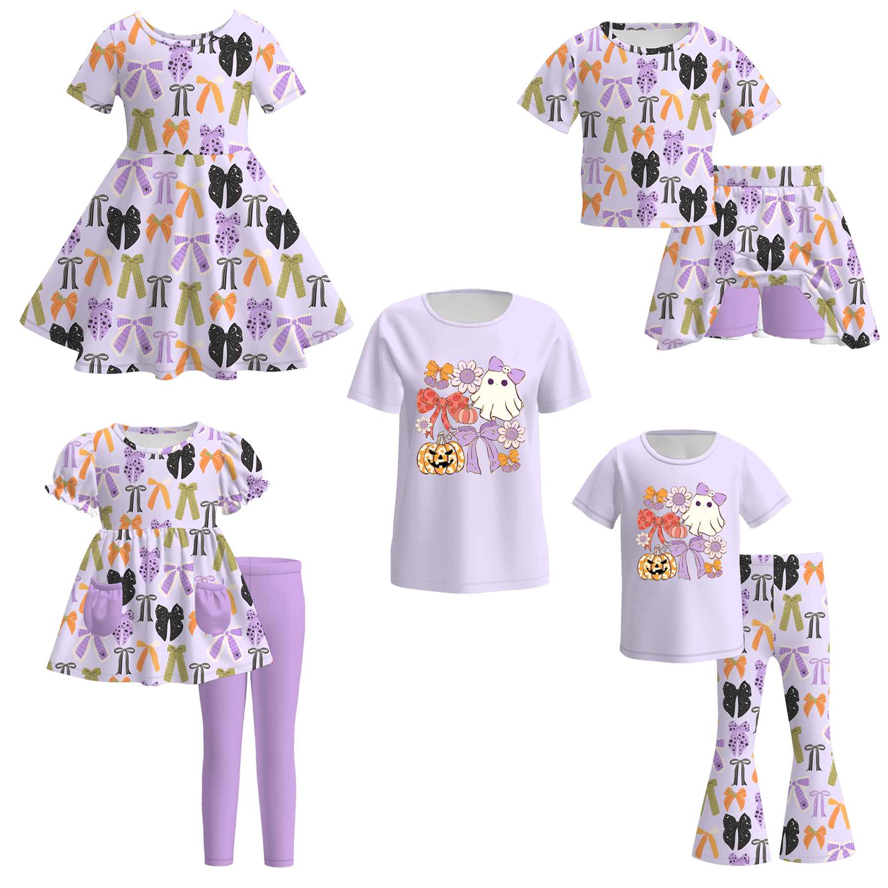 (Pre Order)Family Halloween Bow Print Dress,Set&Top