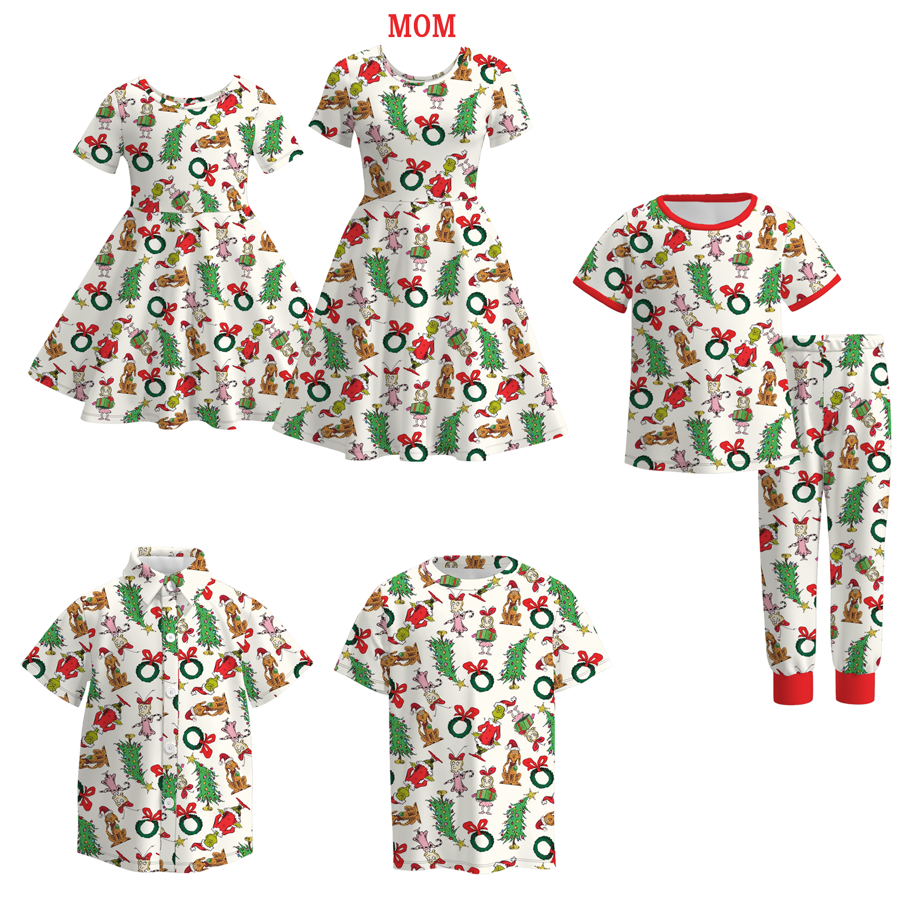 (Pre Order)Family Christmas Cartoon Print Dress,Pajamas&Top