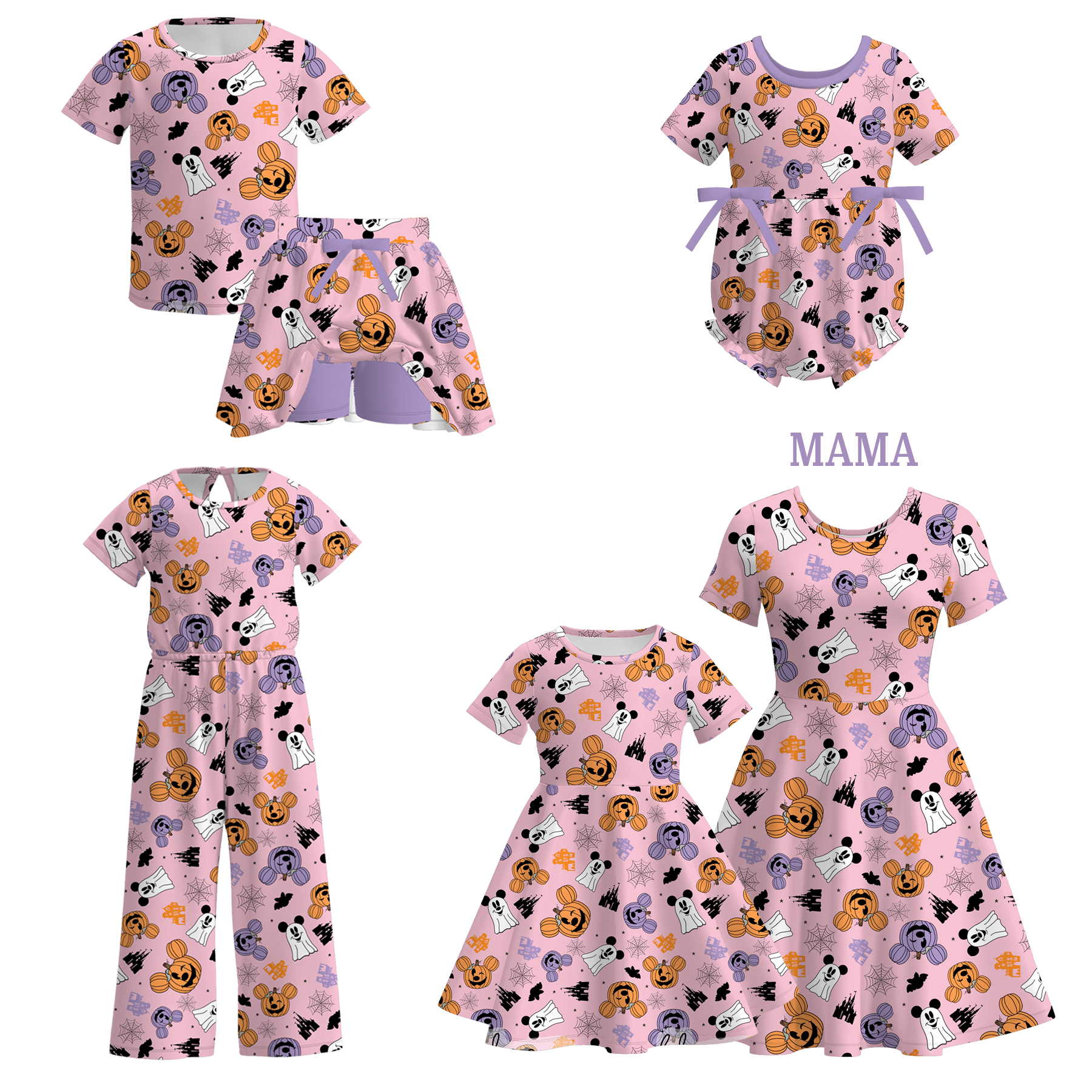 (Pre Order)Family Halloween Pumpkin Print Dress,Set,Jumpsuit&Romper