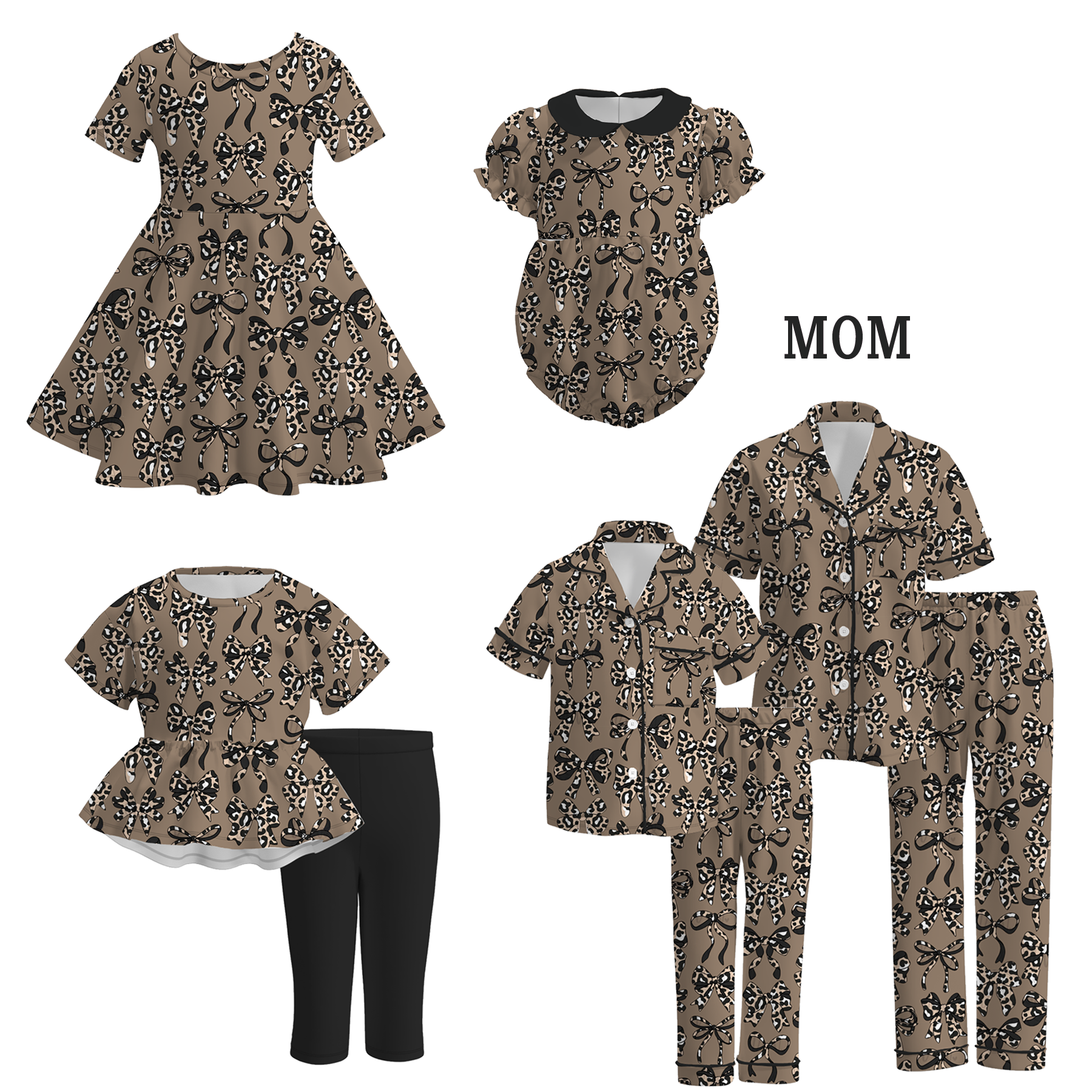 (Pre Order)Sisters Summer Bow Print Dress,Set,Pajamas&Romper