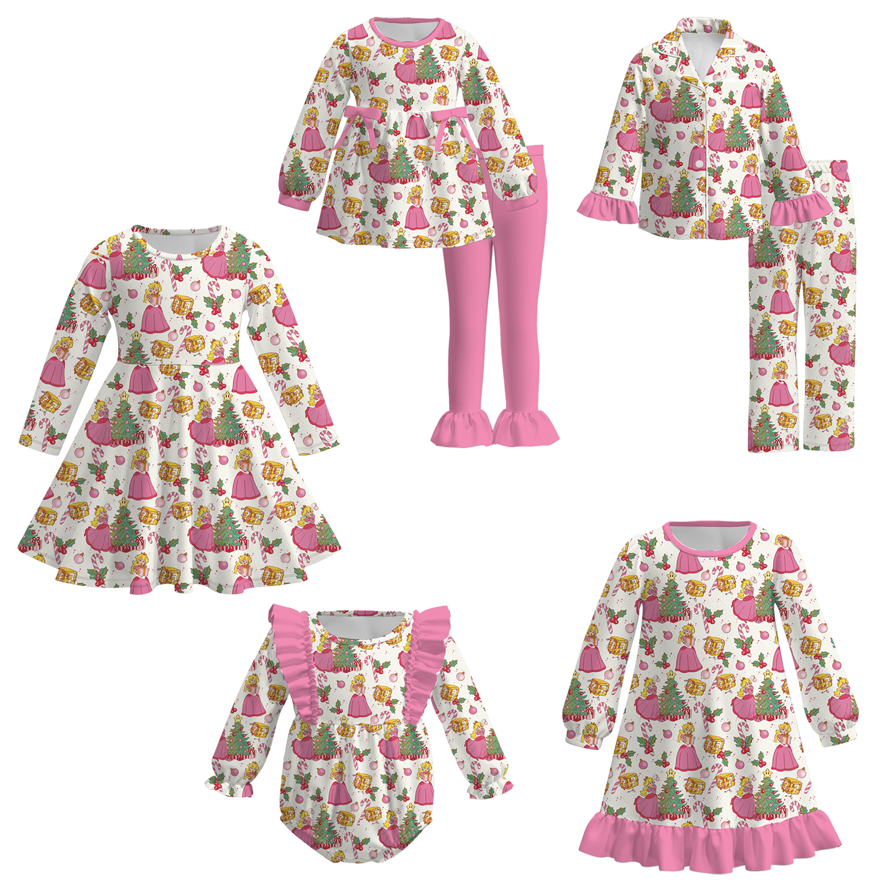(Pre Order)Family Christmas Princess Print Dress,Set&Romper