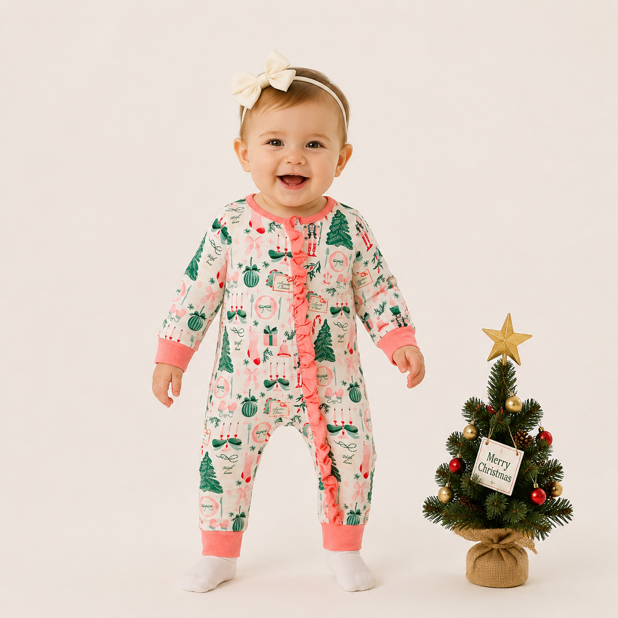 (In Stock)Toddler Girls Christmas Print Romper
