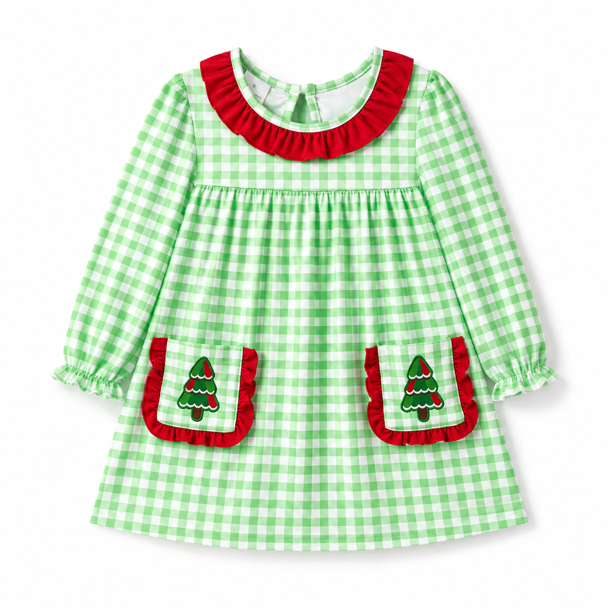 (In Stock)Girls Christmas Tree Embroidery Dress with Pockets