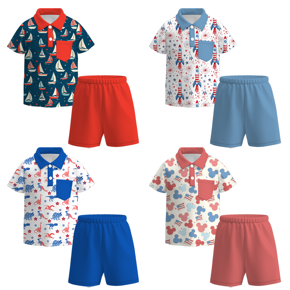(Pre Order)Boys Patriotic Print Shorts Set