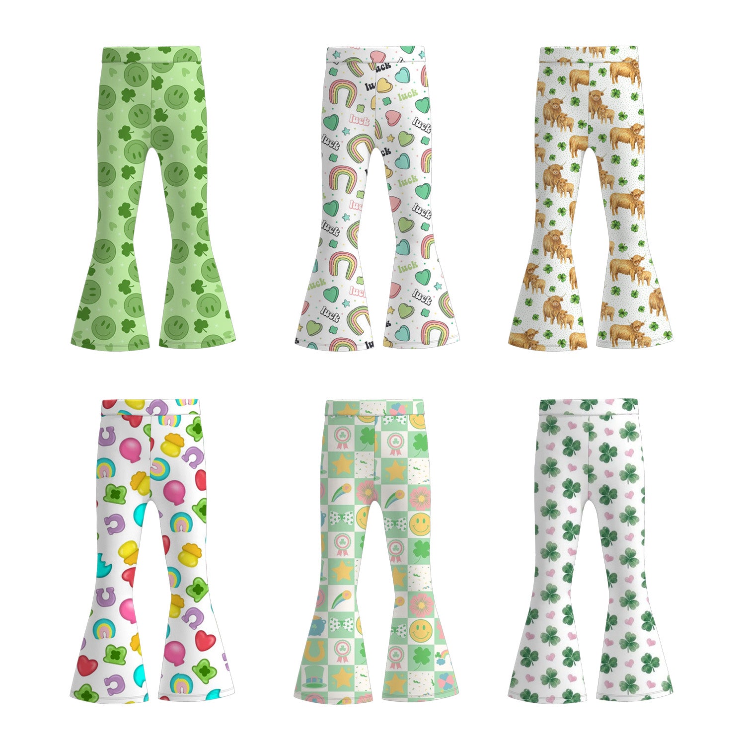 (Pre Order)Girls St.Patrick's Day Shamrock Print Bell Pants