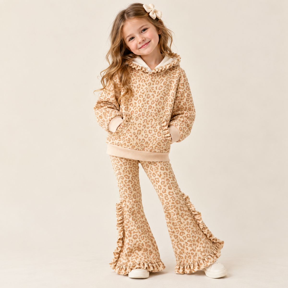(Pre Order,Prepack Zone)Girls Leopard&Christmas Ruffle Hoodie Set(Mix Size)