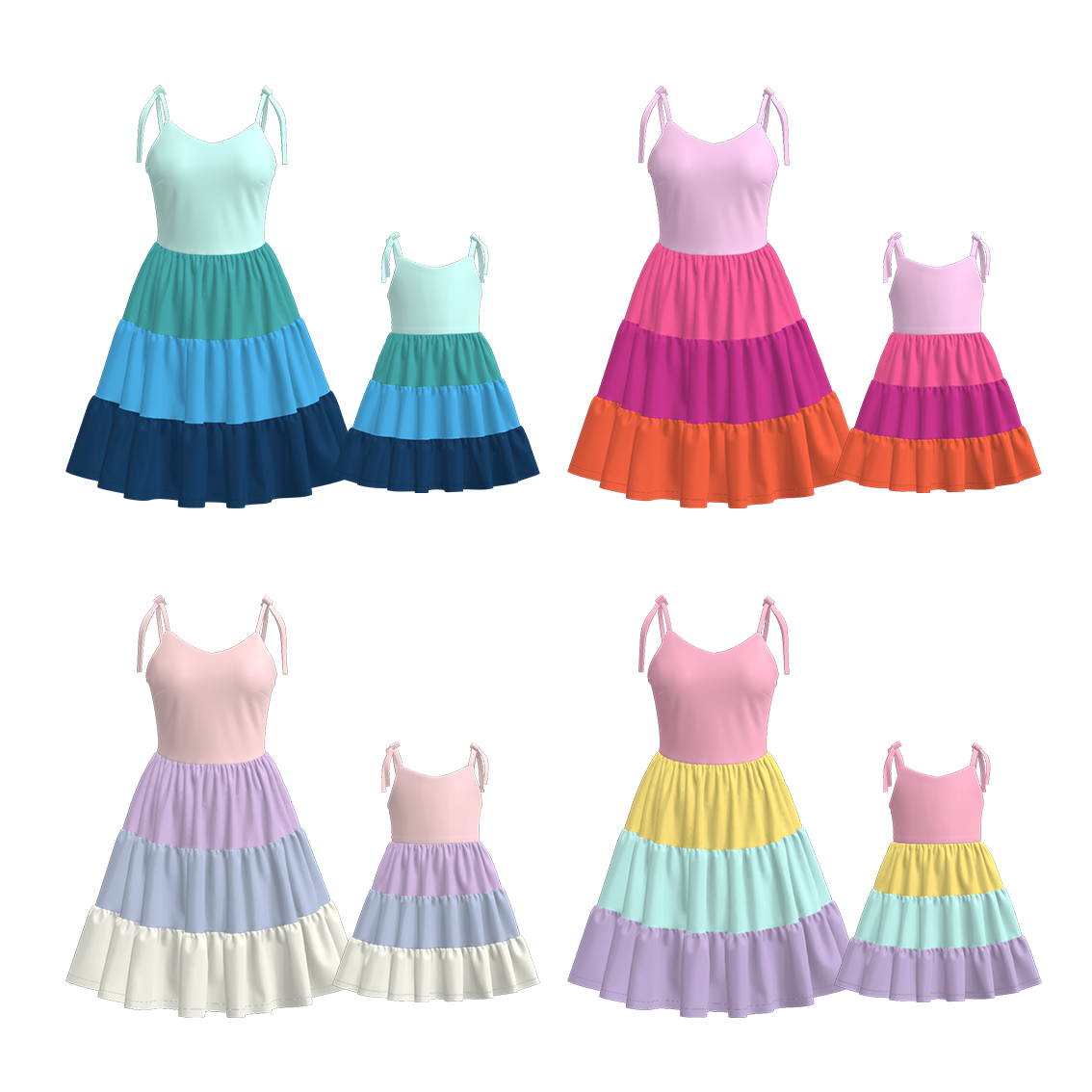 (Pre Order)Mommy and Me Spring&Summer Color-matching Slip Dress