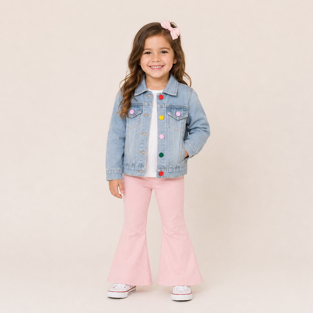 (In Stock)Girls Rainbow Sequin Denim Jacket
