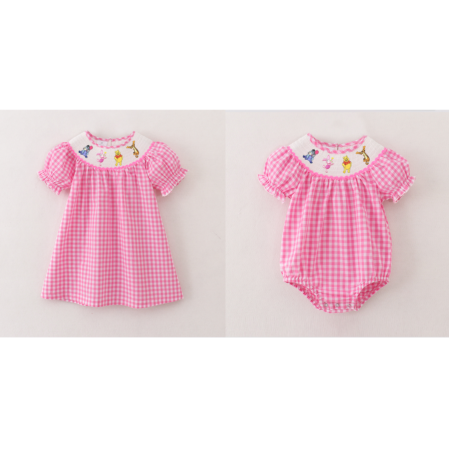 (Pre Order)Girls Spring Cartoon Character Embroidery Smocked Dress and Romper