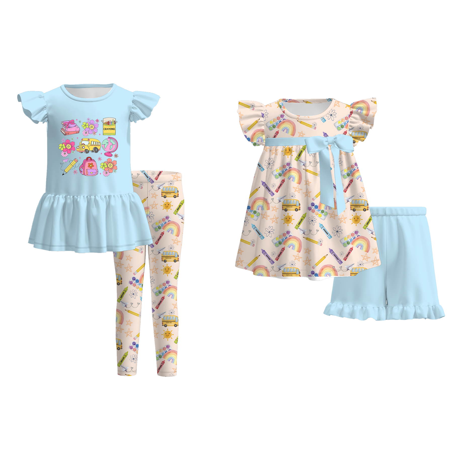 (Pre Order)Girls Summer Back To School Print Outfit Set