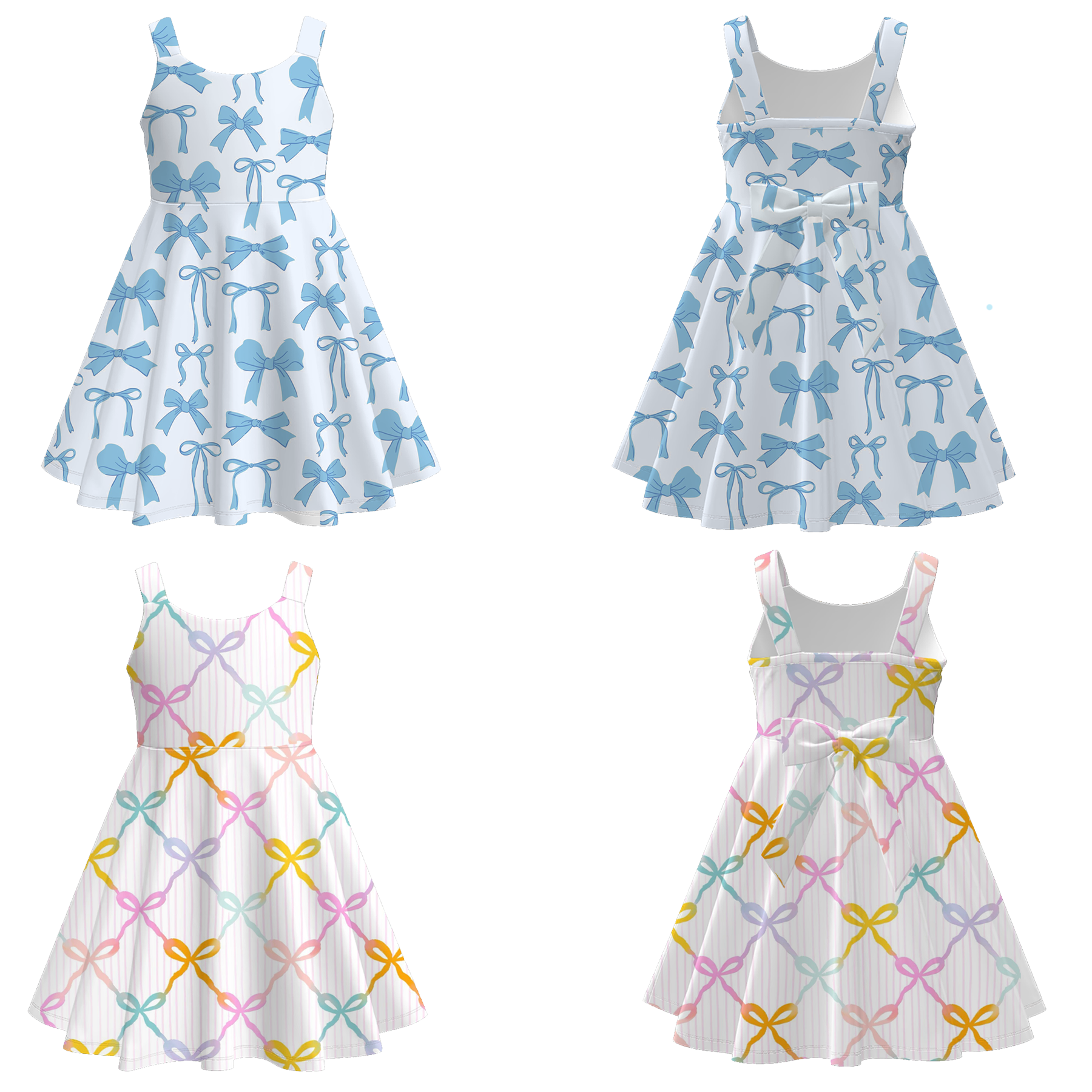 (Pre Order)Girls Spring and Summer Bow Print Dress
