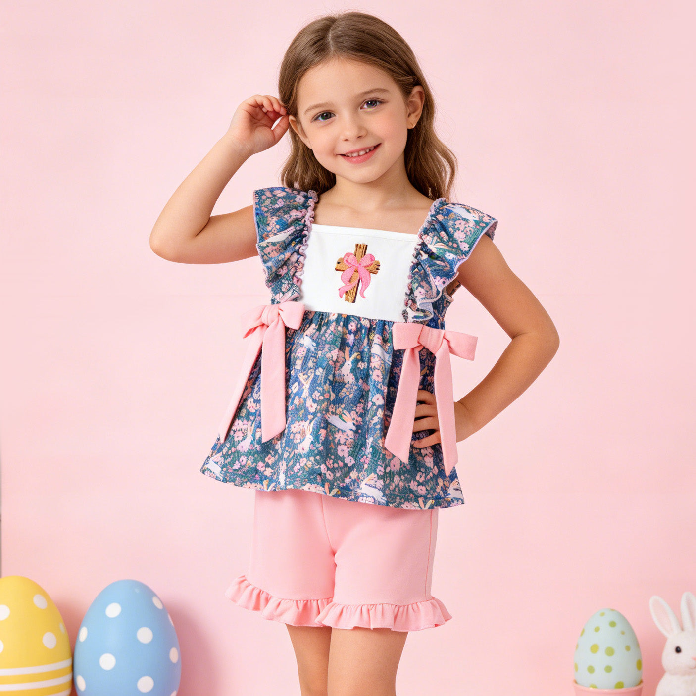 (In Stock)Girls Easter Cross Embroidery Dress,Set&Romper