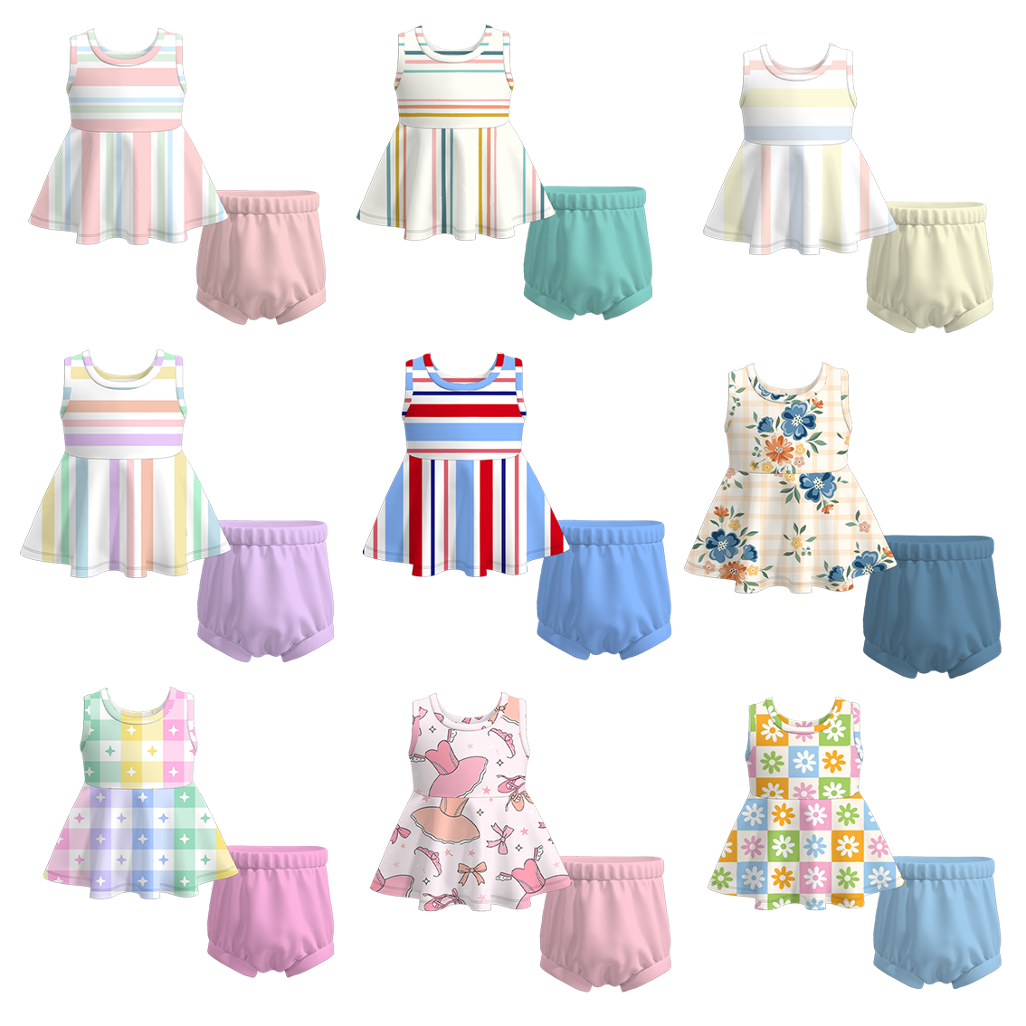 (Pre Order)Exclusive 2024 Summer Baby Girls' Romper Shorts Set