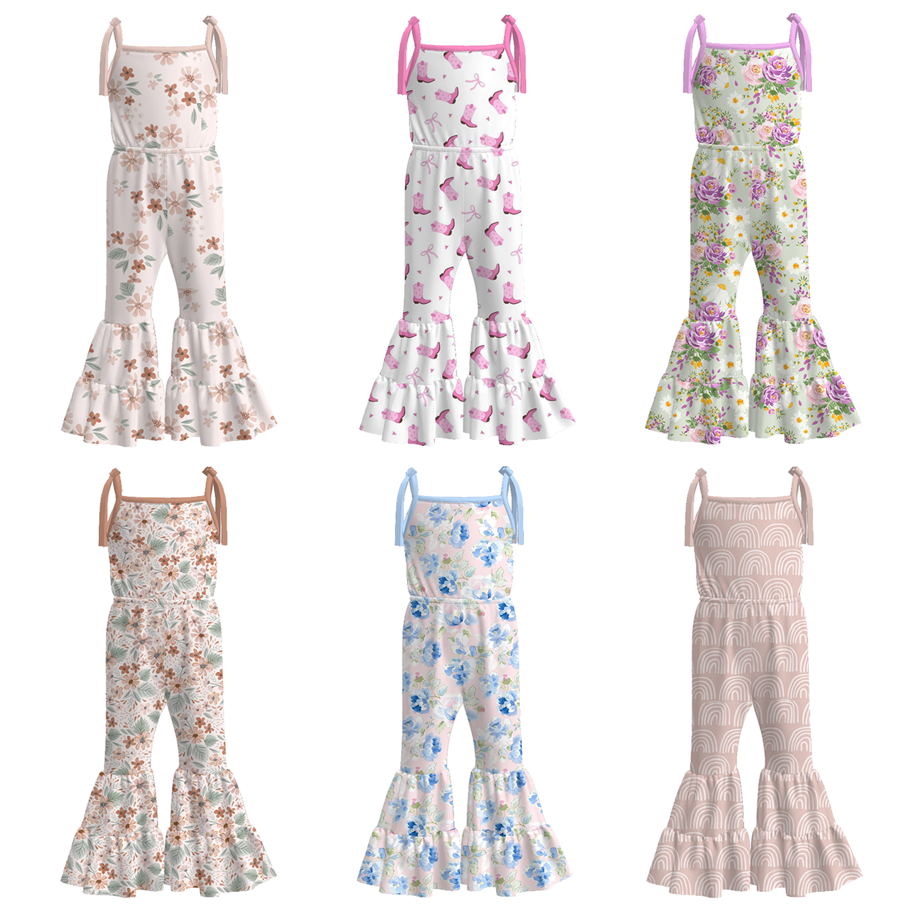(Pre Order)Girls Spring and Summer Floral Print Suspender Jumpsuit