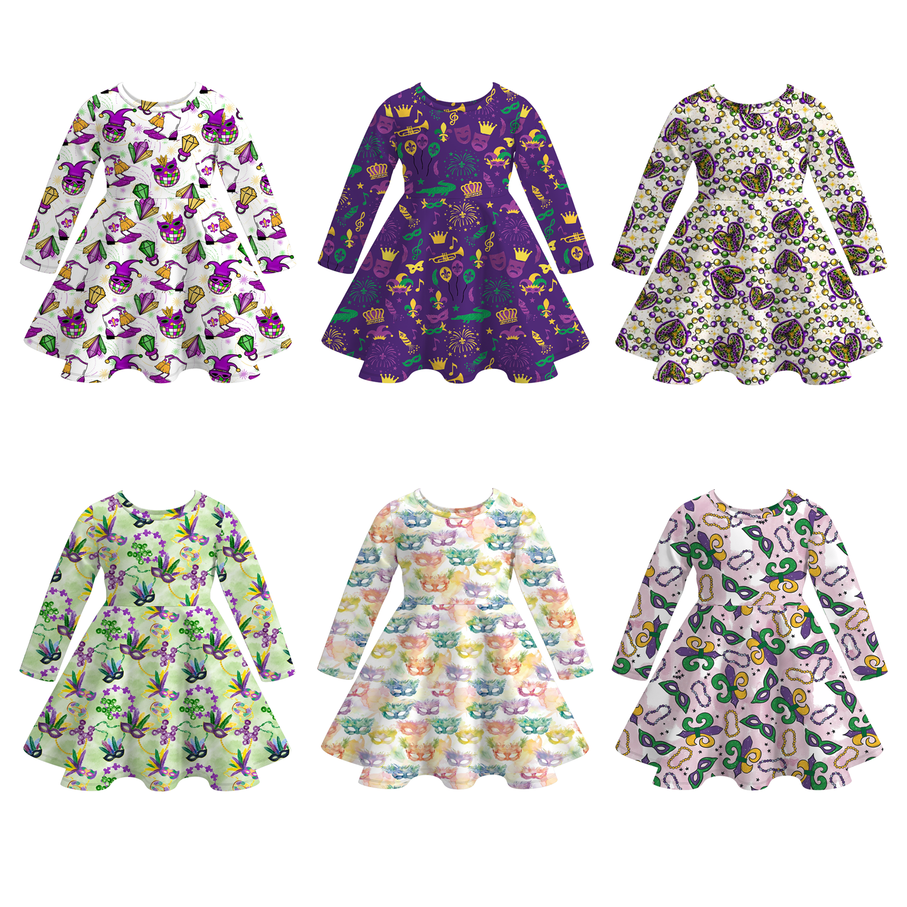 (Pre Order)Girls Mardi Gras Print Dress
