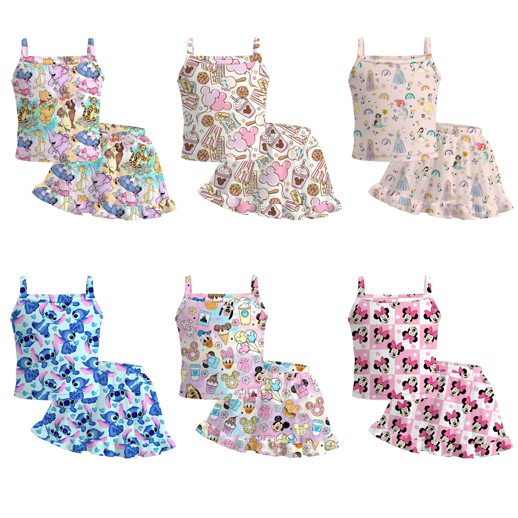 (Pre Order)Girls Summer Cute Cartoon Print Skirt Set