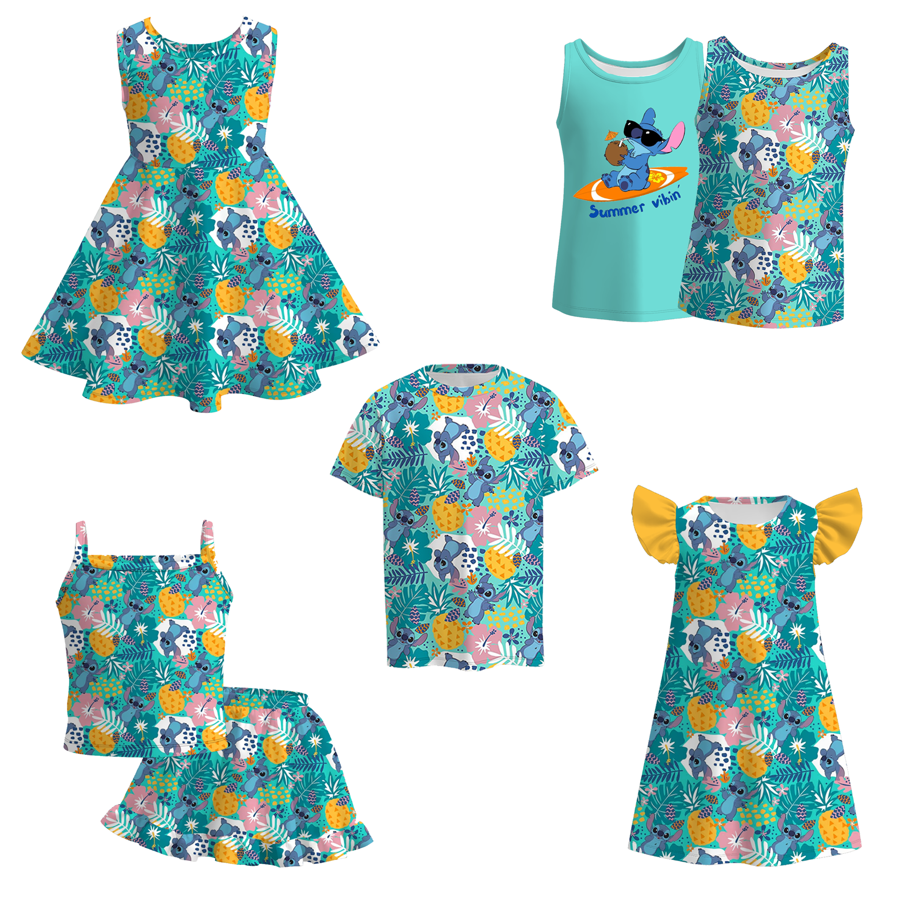 (Pre Order)Siblings Spring and Summer Cartoon Print Dress,Top and Set