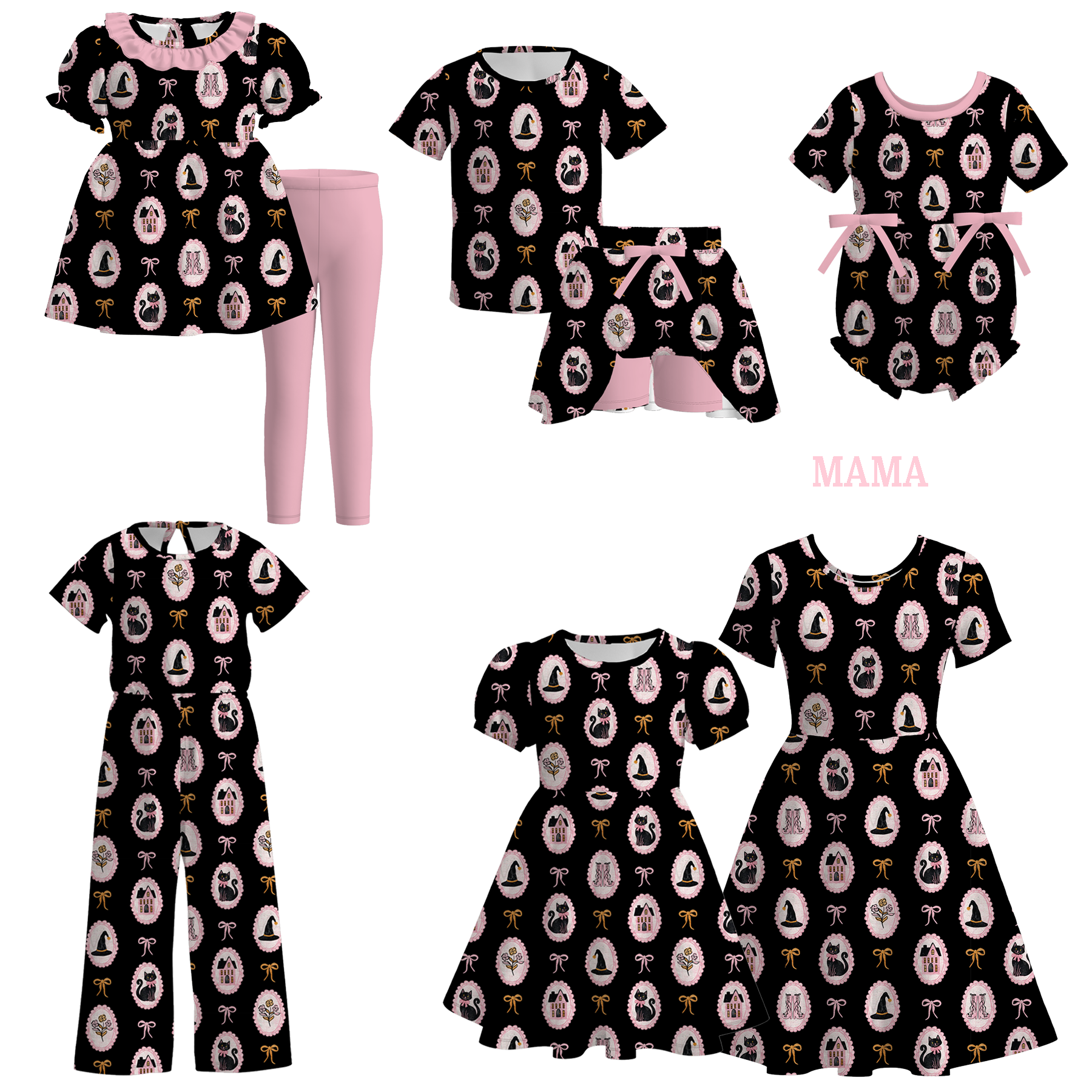 (Pre Order)Family Halloween Print Dress,Set,Jumpsuit&Romper