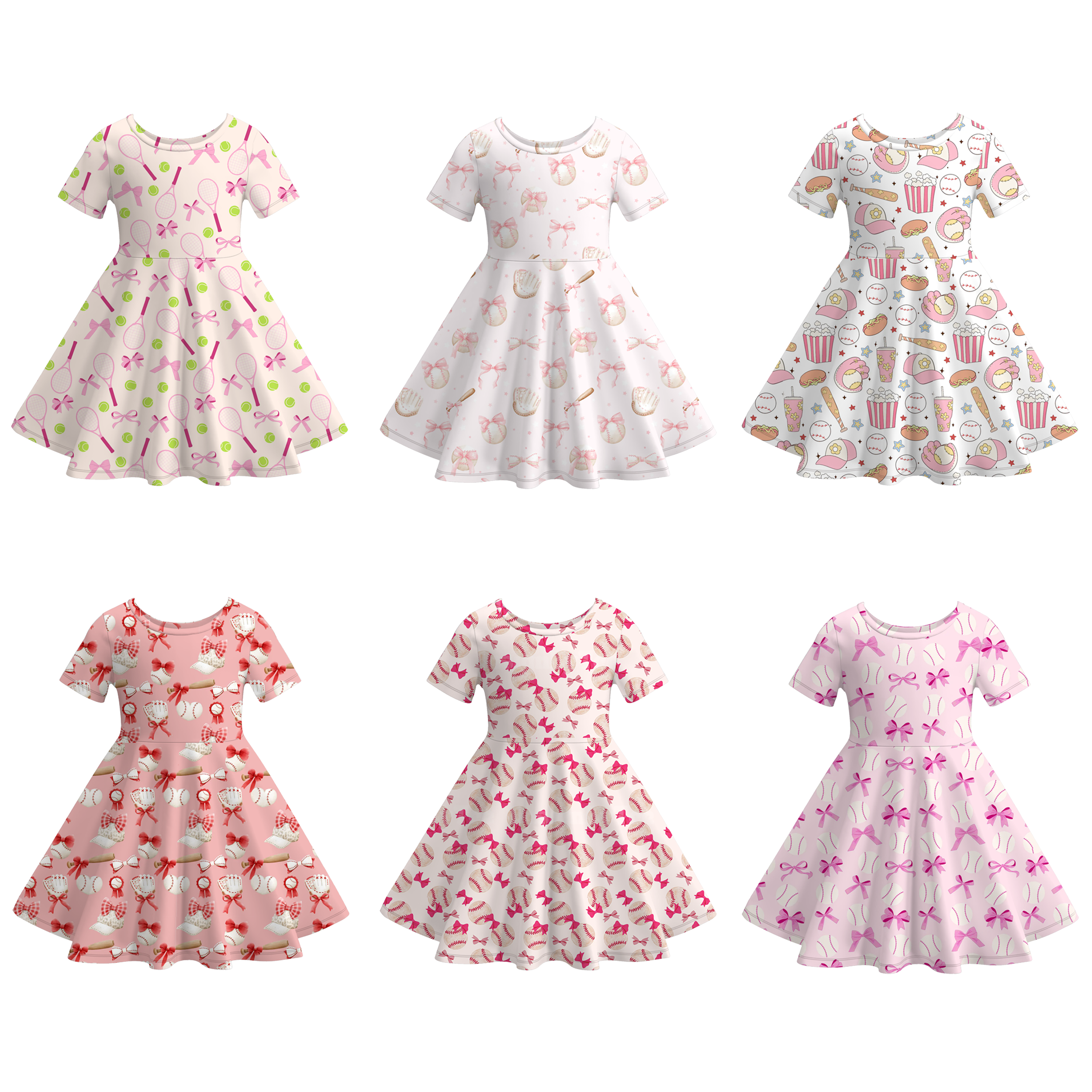 (Pre Order)Girls Fall Baseball Print Dress