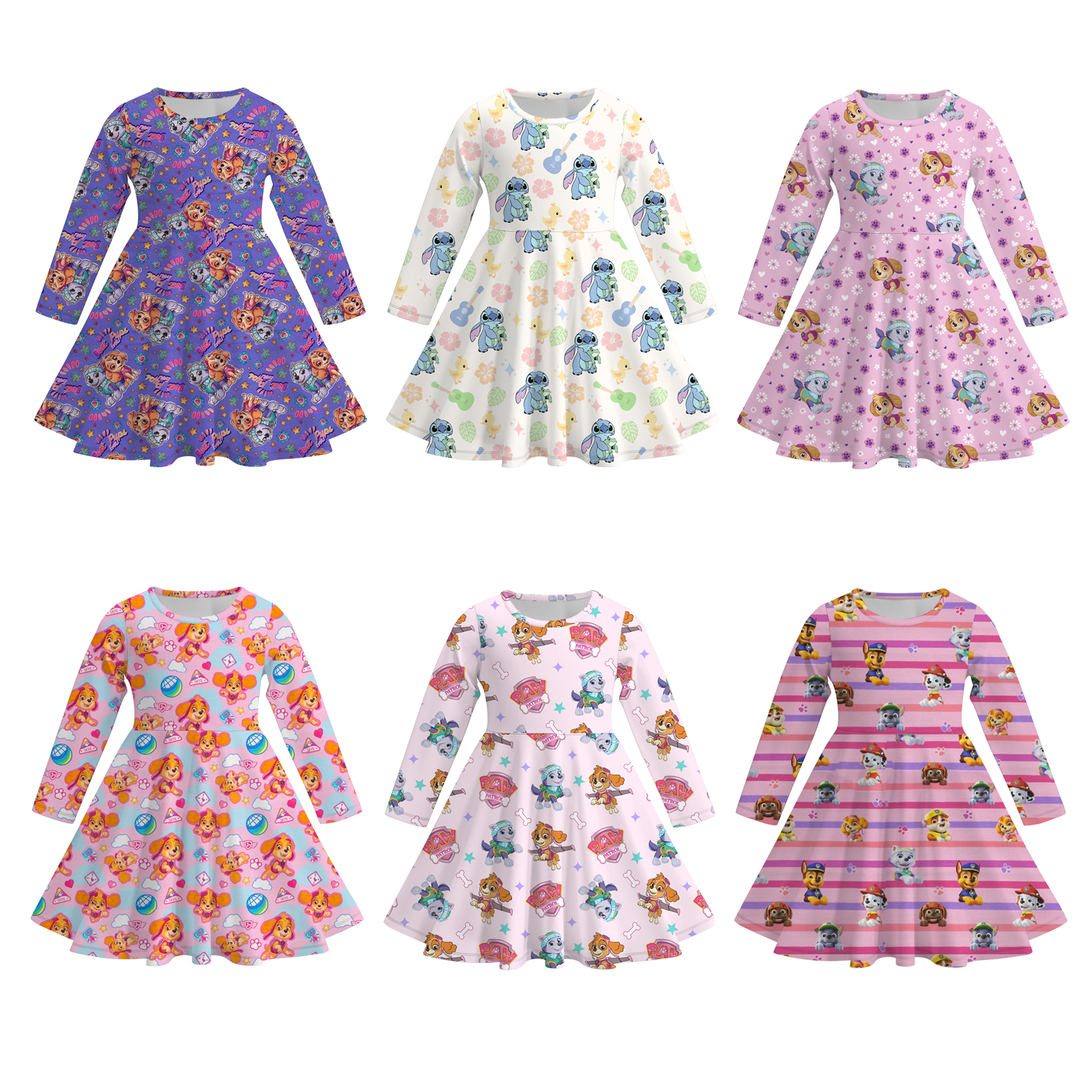 (Pre Order)Girls Cartoon Character Print Milk Silk Dress