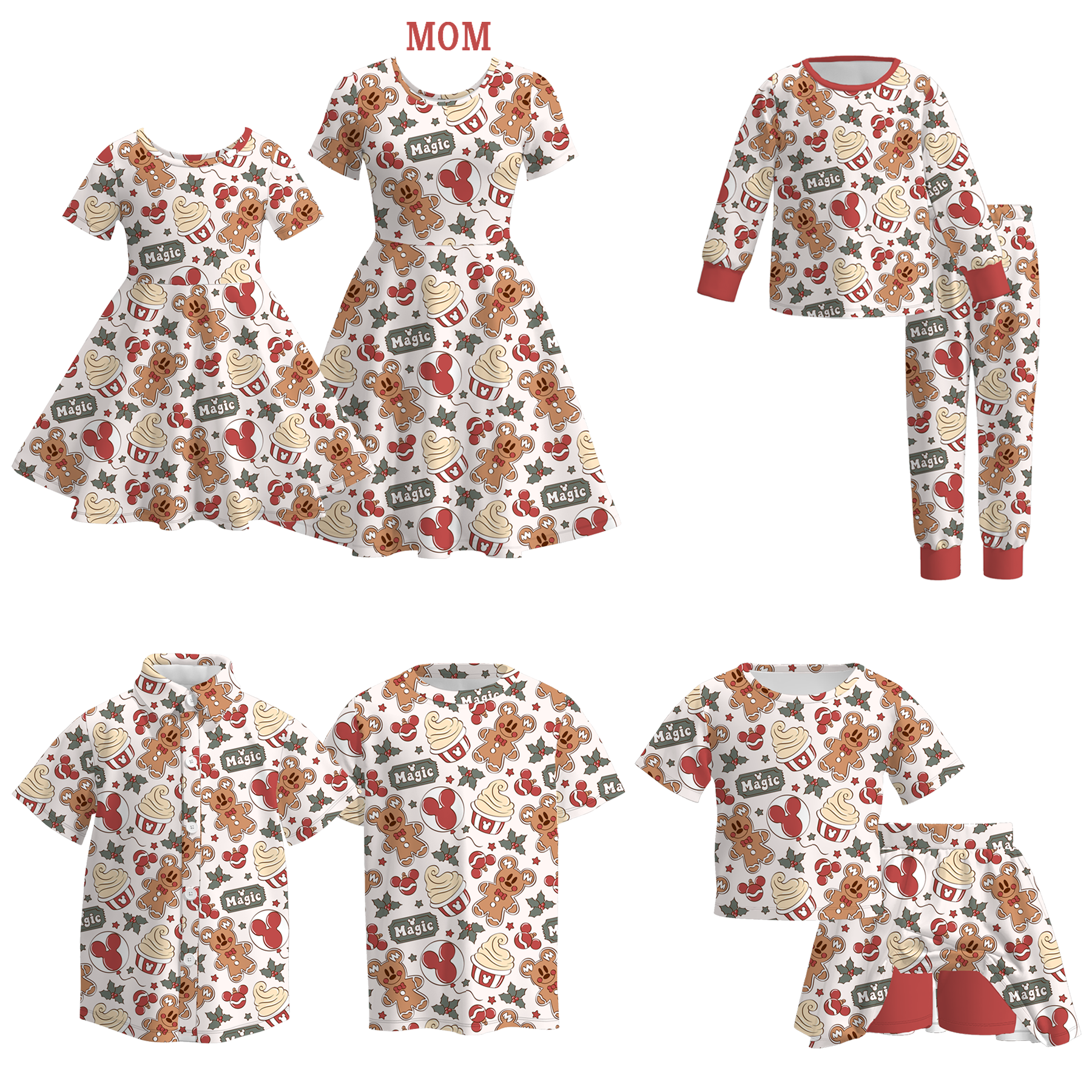 (Pre Order)Family Christmas Gingerbread Print Dress,Set&Top