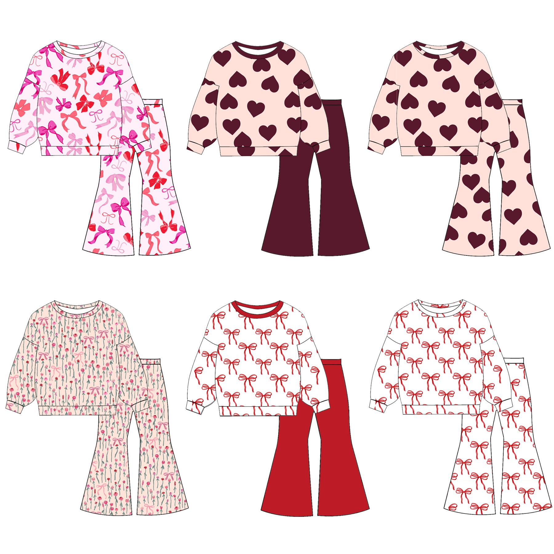 (Pre Order)Girls Valentine's Day Print Twill Sweatshirt Suit