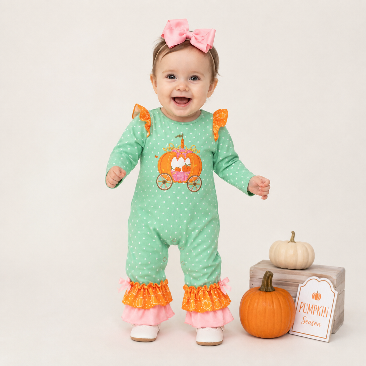 (In Stock)Toddler Girls Pumpkin Applique Romper