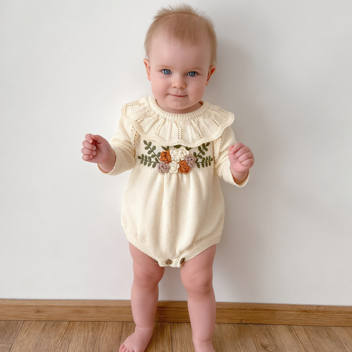 (Pre Order 2 Weeks)Toddler Girls Fall Embroidery Knitted Romper