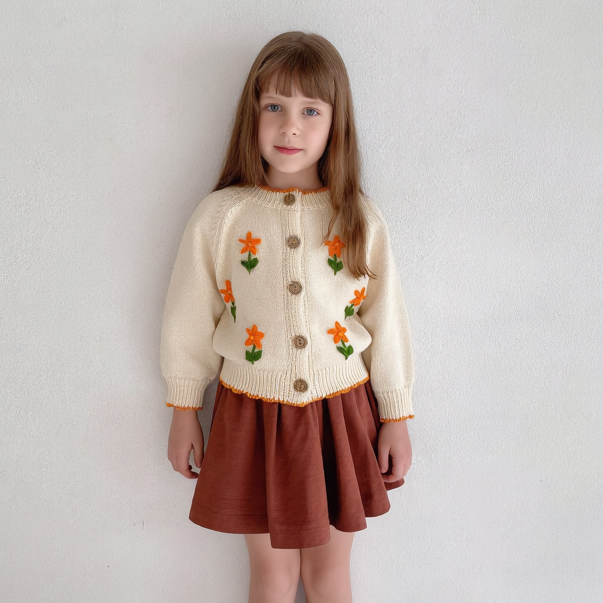 (Pre Order 2 Weeks)Kids Fall Floral Embroidery Sweater Cardigan