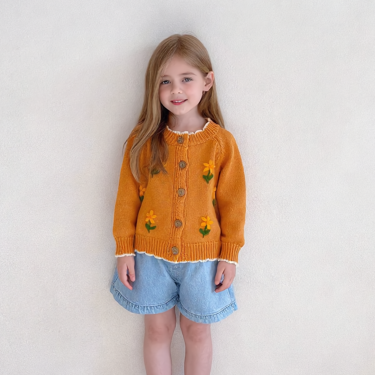 (Pre Order 2 Weeks)Kids Fall Floral Embroidery Sweater Cardigan