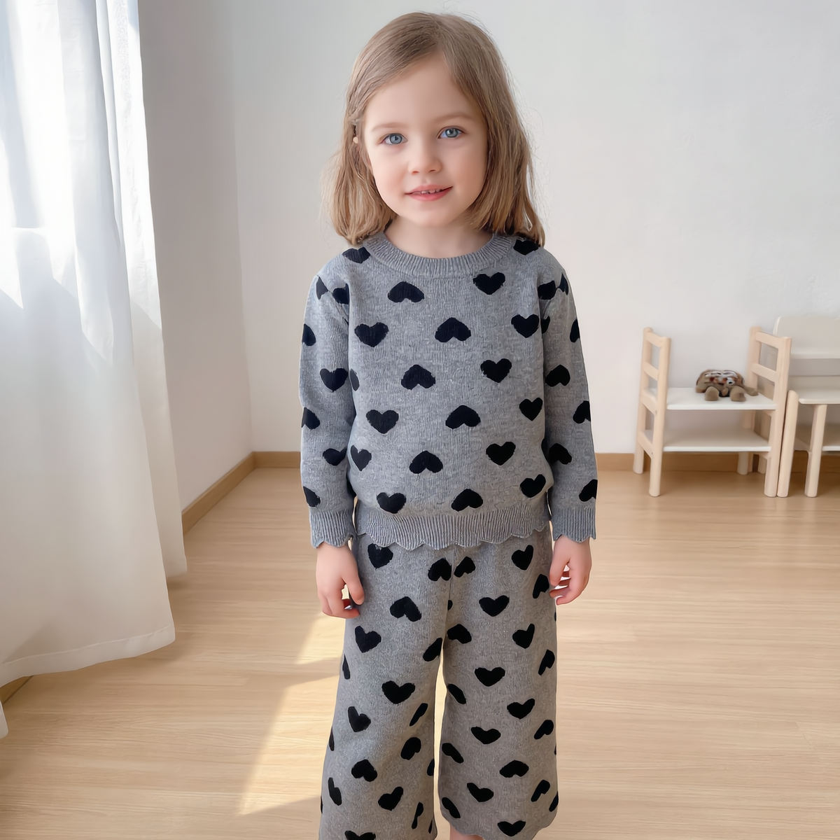 (Pre Order 2 Weeks)Kids Valentine's Day Scallop Knitted Outfit Set