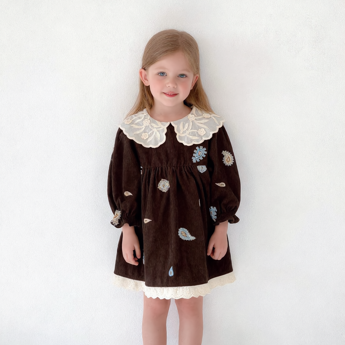 (Pre Order 2 Weeks)Sisters Fall Embroidery Corduroy Dress&Romper