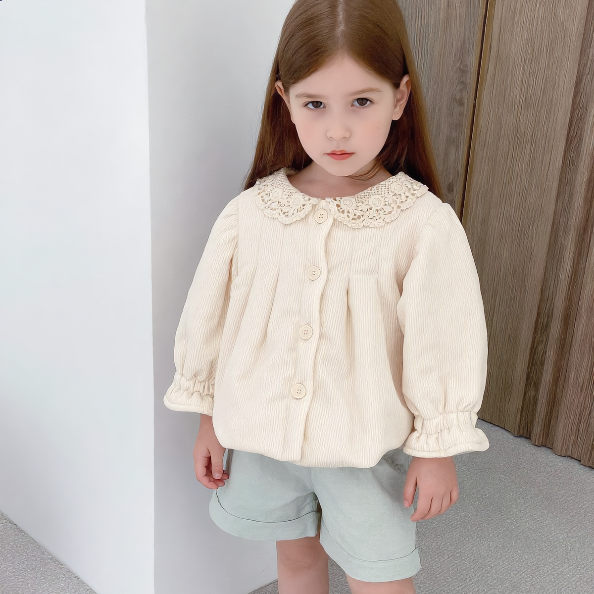 (Pre Order 2 Weeks)Girls Fall&Winter Lace Collar Coat
