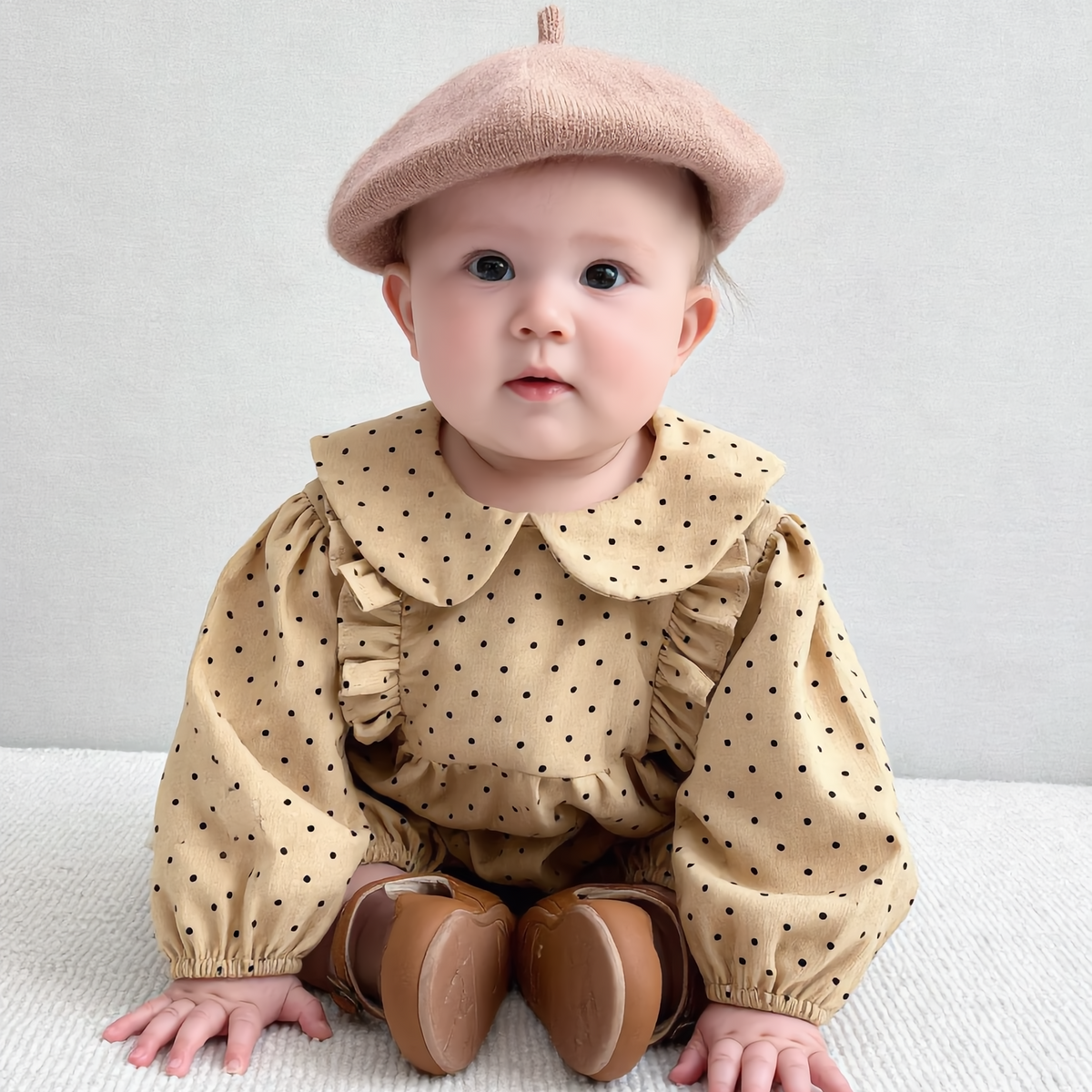 (Pre Order 2 Weeks)Toddler Girls Fall&Spring Dot Print Romper