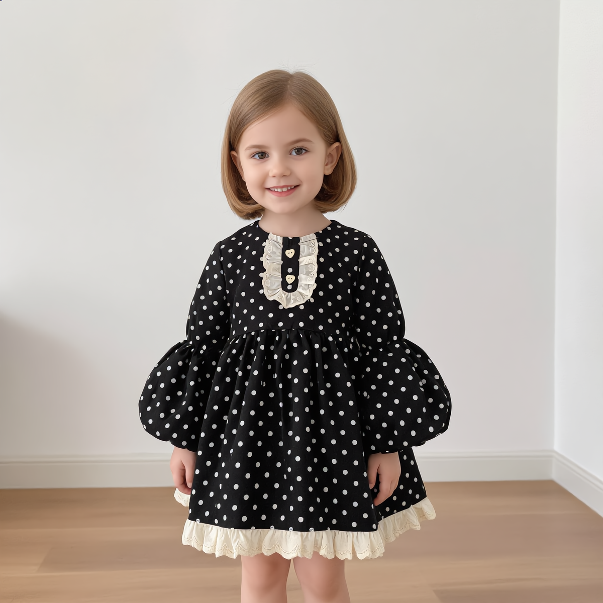 (Pre Order 2 Weeks)Girls Fall&Spring Dot Lace Dress