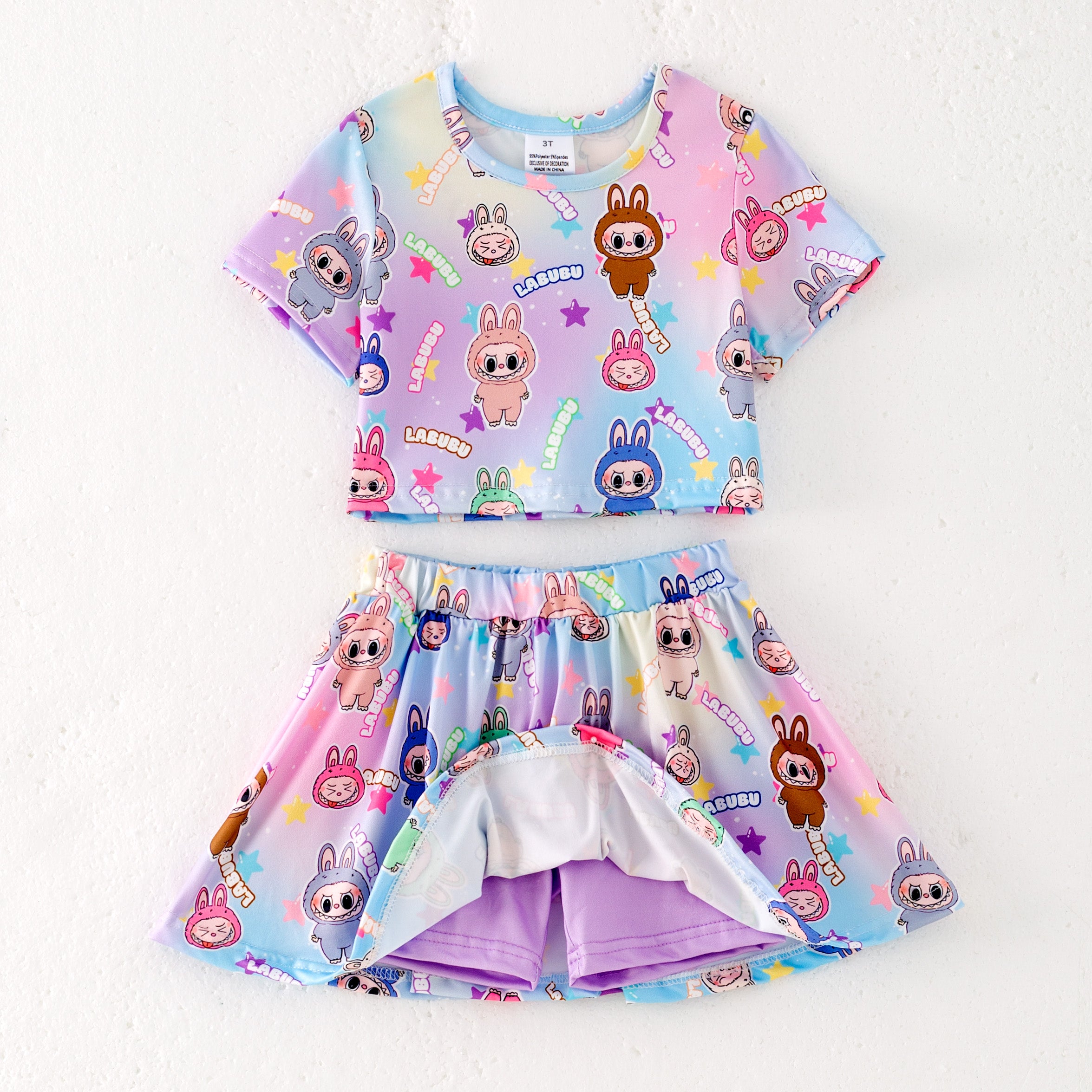 (Pre Order)Girls Spring and Summer Cartoon Print Skort Set