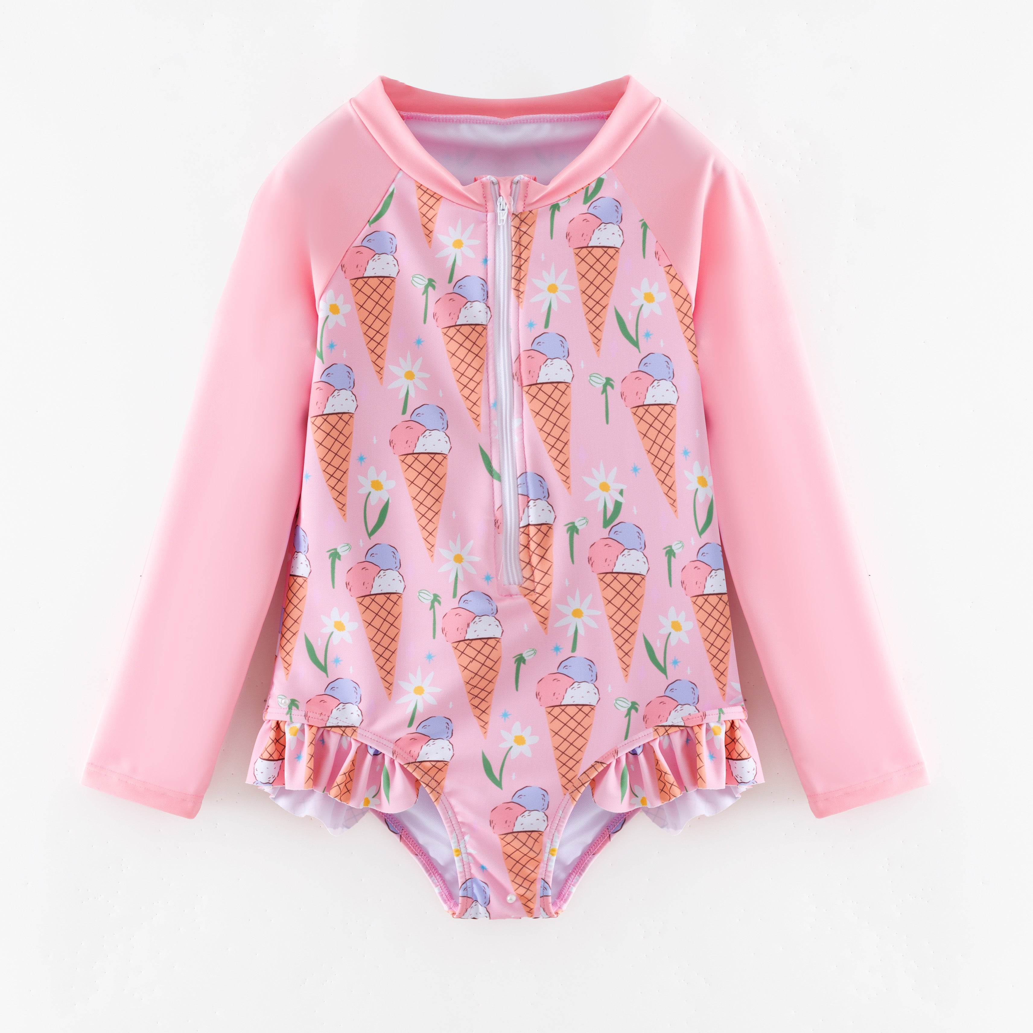 （In Stock）Girls Summer Ice Cream Print Swimsuit