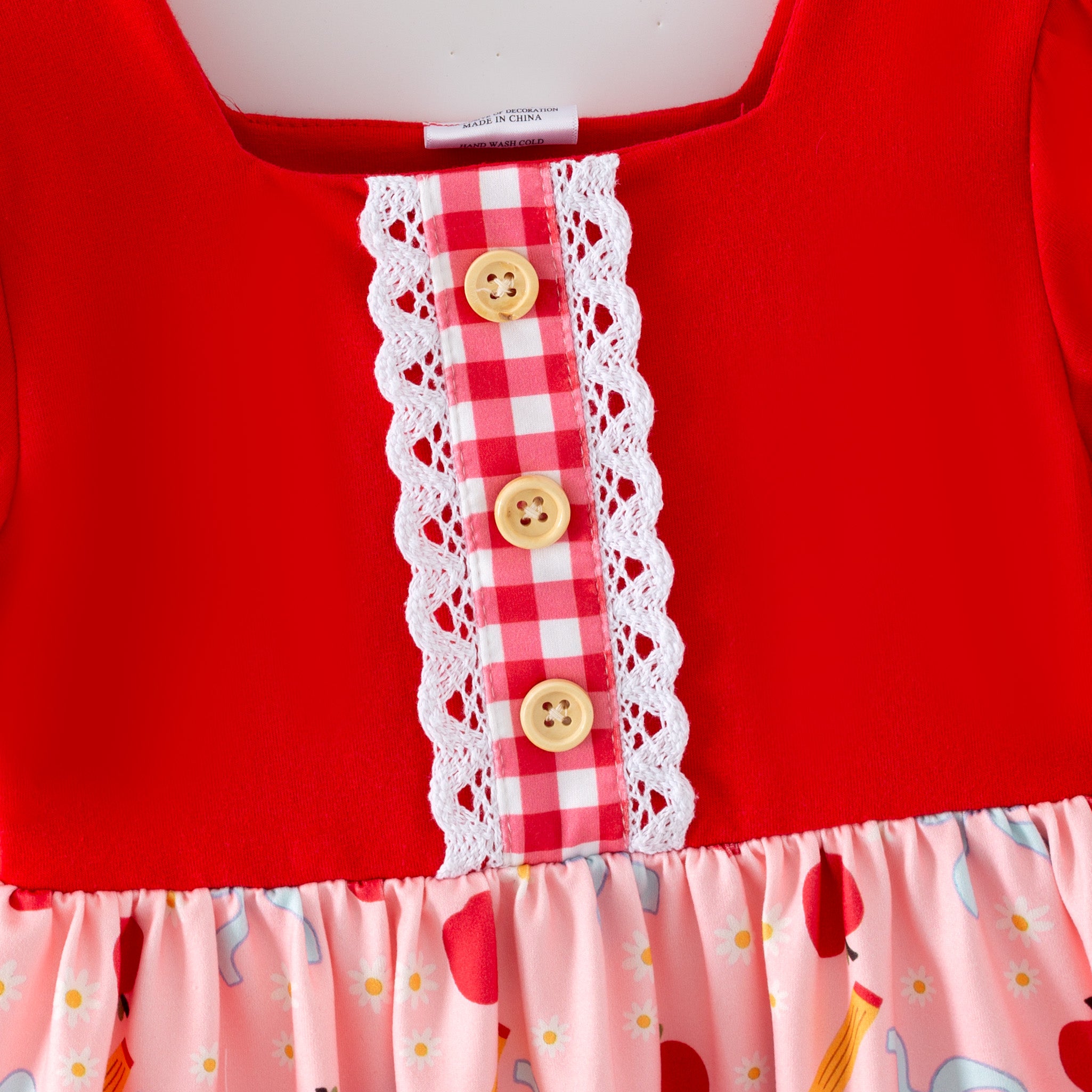（In Stock）Girls Back To School Apple&Pencil Print Dress with Pockets